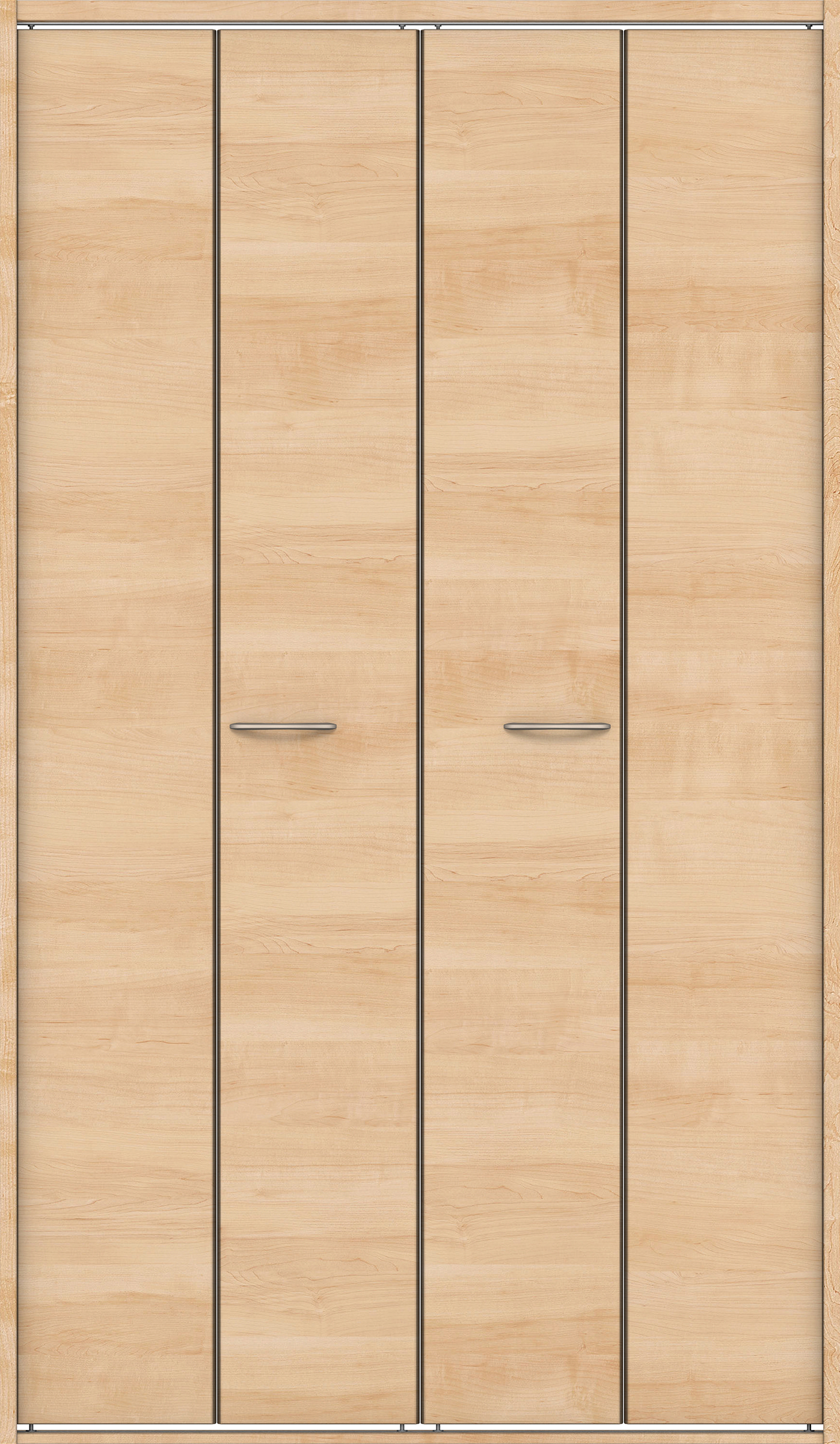 クローク収納　イエリア　折戸ユニット　フラット横木目タイプ　ウッド扉　四方枠（固定枠）　セット　１３２０幅（１．５Ｍ間口）　２０４５高　〈ミルベージュ柄〉　ハンドルラウンド型〈Ｔシルバー色〉