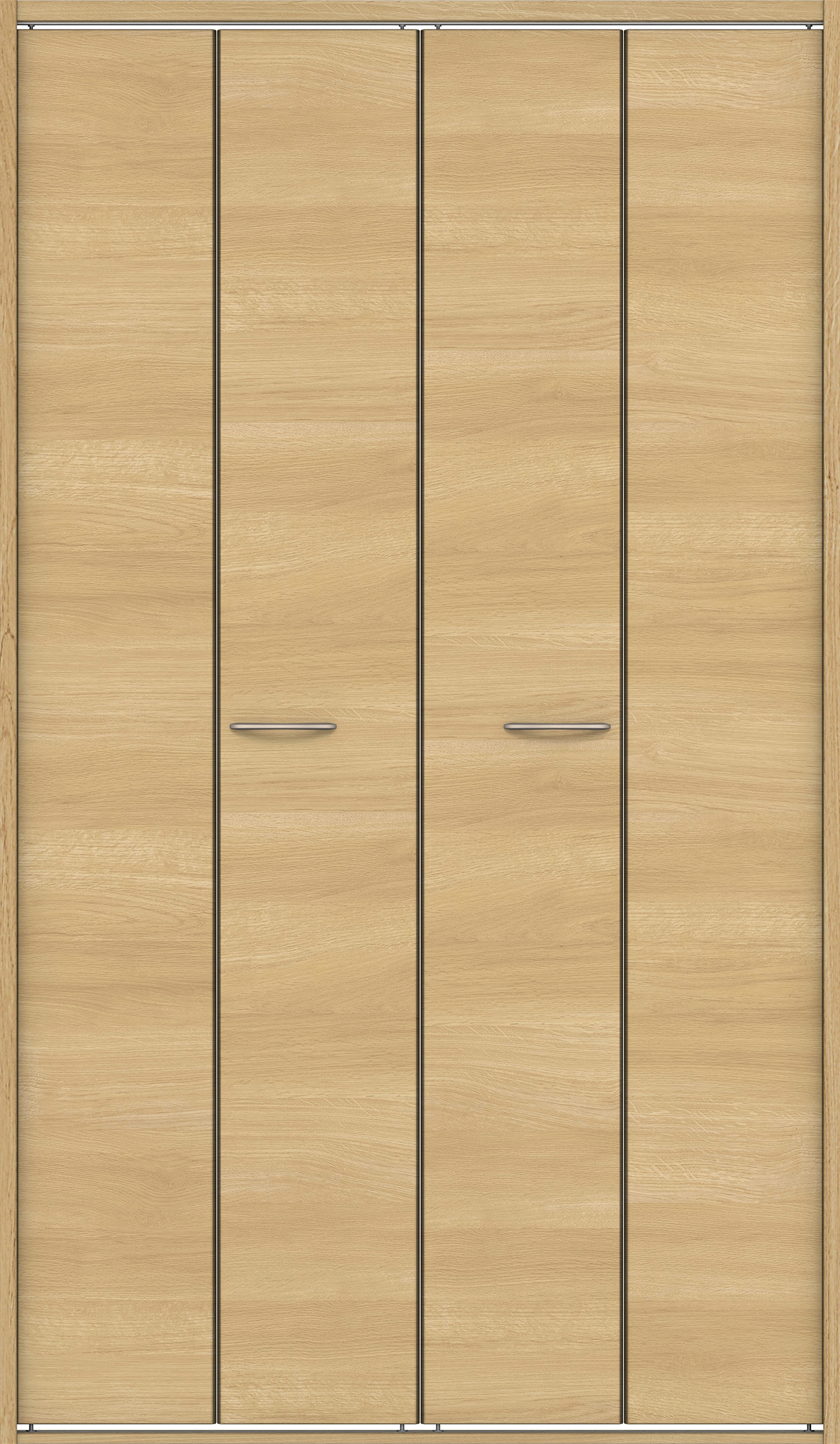 クローク収納　イエリア　折戸ユニット　フラット横木目タイプ　ウッド扉　四方枠（固定枠）　セット　１１９０幅（４．５尺間口）　２０４５高　〈ライトオーカー柄〉　ハンドルラウンド型〈Ｔシルバー色〉