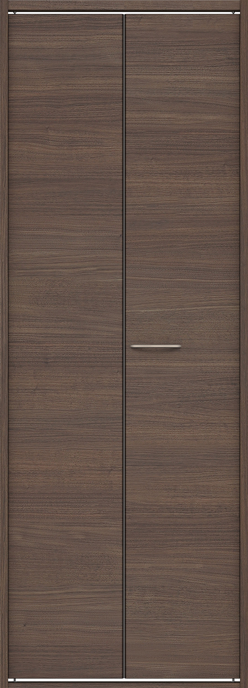 クローク収納　イエリア　折戸ユニット　フラット横木目タイプ　ウッド扉　四方枠（固定枠）　セット　８２０幅（１Ｍ間口）　２０４５高　〈ダルブラウン柄〉　ハンドルラウンド型〈Ｔシルバー色〉