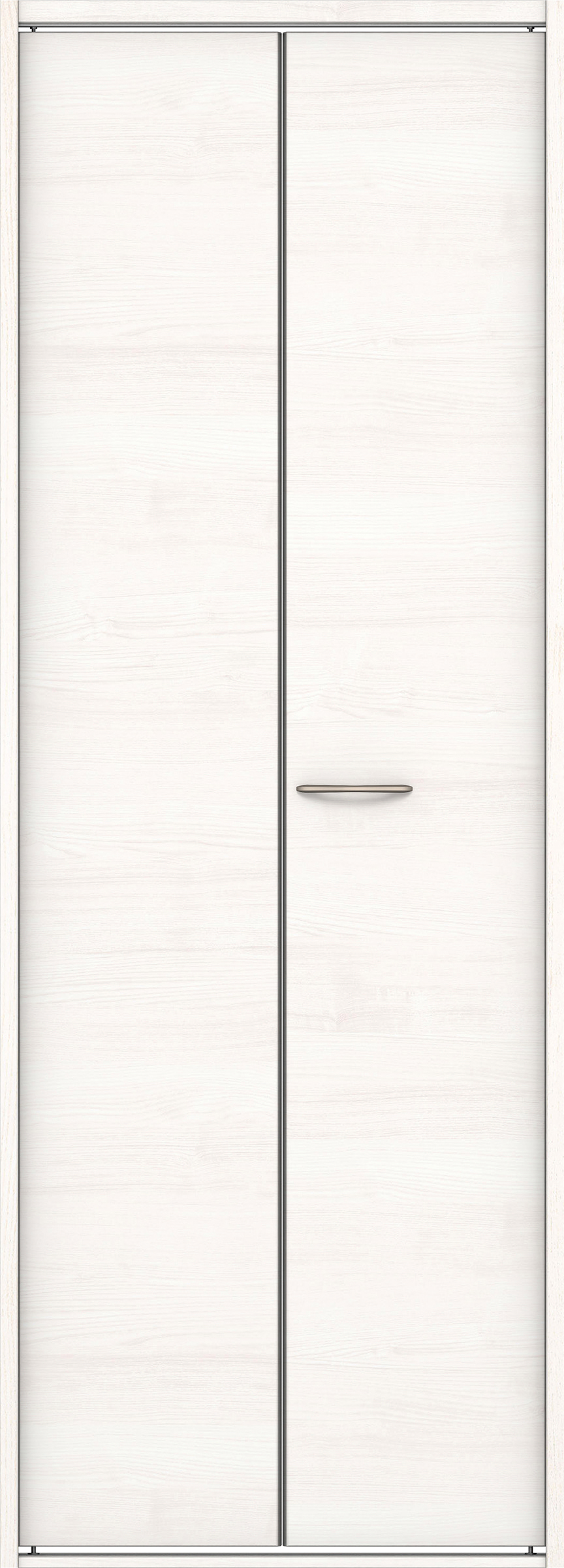 クローク収納　イエリア　折戸ユニット　フラット横木目タイプ　ウッド扉　四方枠（固定枠）　セット　８２０幅（１Ｍ間口）　２０４５高　〈ネオホワイト柄〉　ハンドルラウンド型〈Ｔシルバー色〉