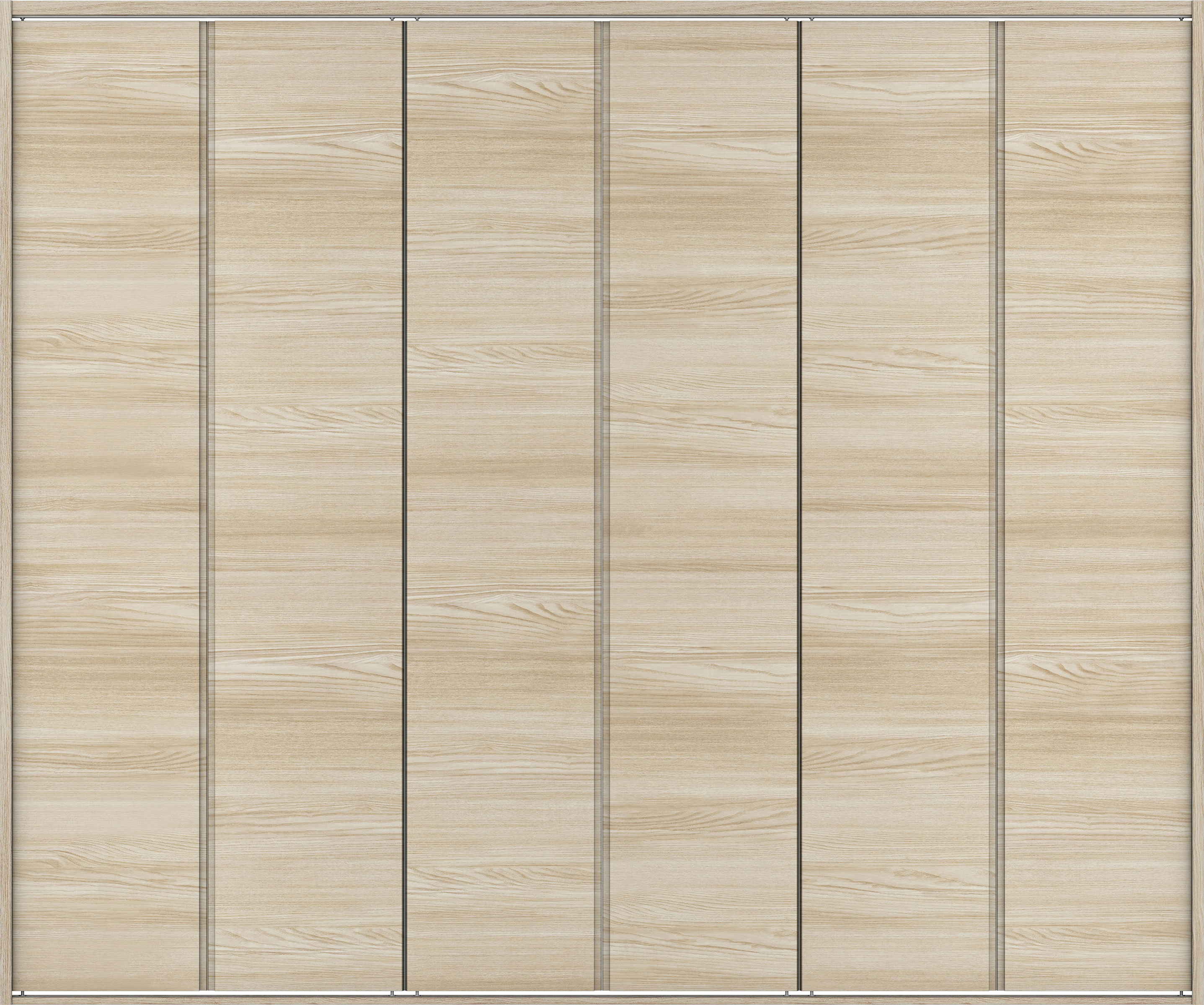 クローク収納　イエリア　折戸ユニット　ハンドルレス横木目タイプ　ウッド扉　四方枠（固定枠）　セット　２４５０幅（９尺間口）　２０４５高　〈ソフトグレージュ柄〉　ハンドルレス