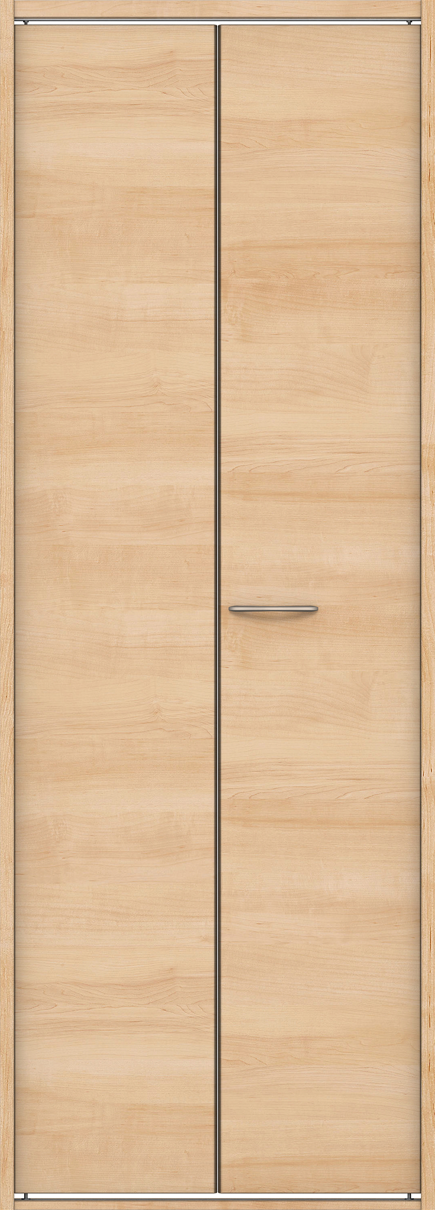 クローク収納　イエリア　折戸ユニット　フラット横木目タイプ　ウッド扉　四方枠（固定枠）　セット　８２０幅（１Ｍ間口）　２０４５高　〈ミルベージュ柄〉　ハンドルラウンド型〈Ｔシルバー色〉