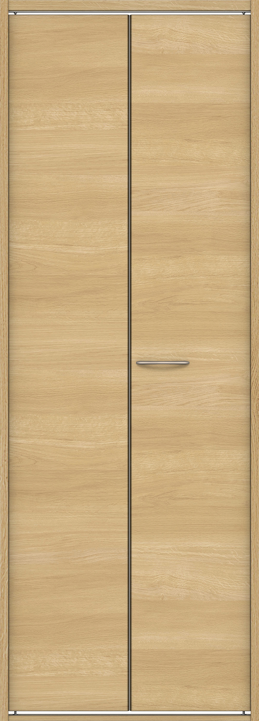 クローク収納　イエリア　折戸ユニット　フラット横木目タイプ　ウッド扉　四方枠（固定枠）　セット　８２０幅（１Ｍ間口）　２０４５高　〈ライトオーカー柄〉　ハンドルラウンド型〈Ｔシルバー色〉