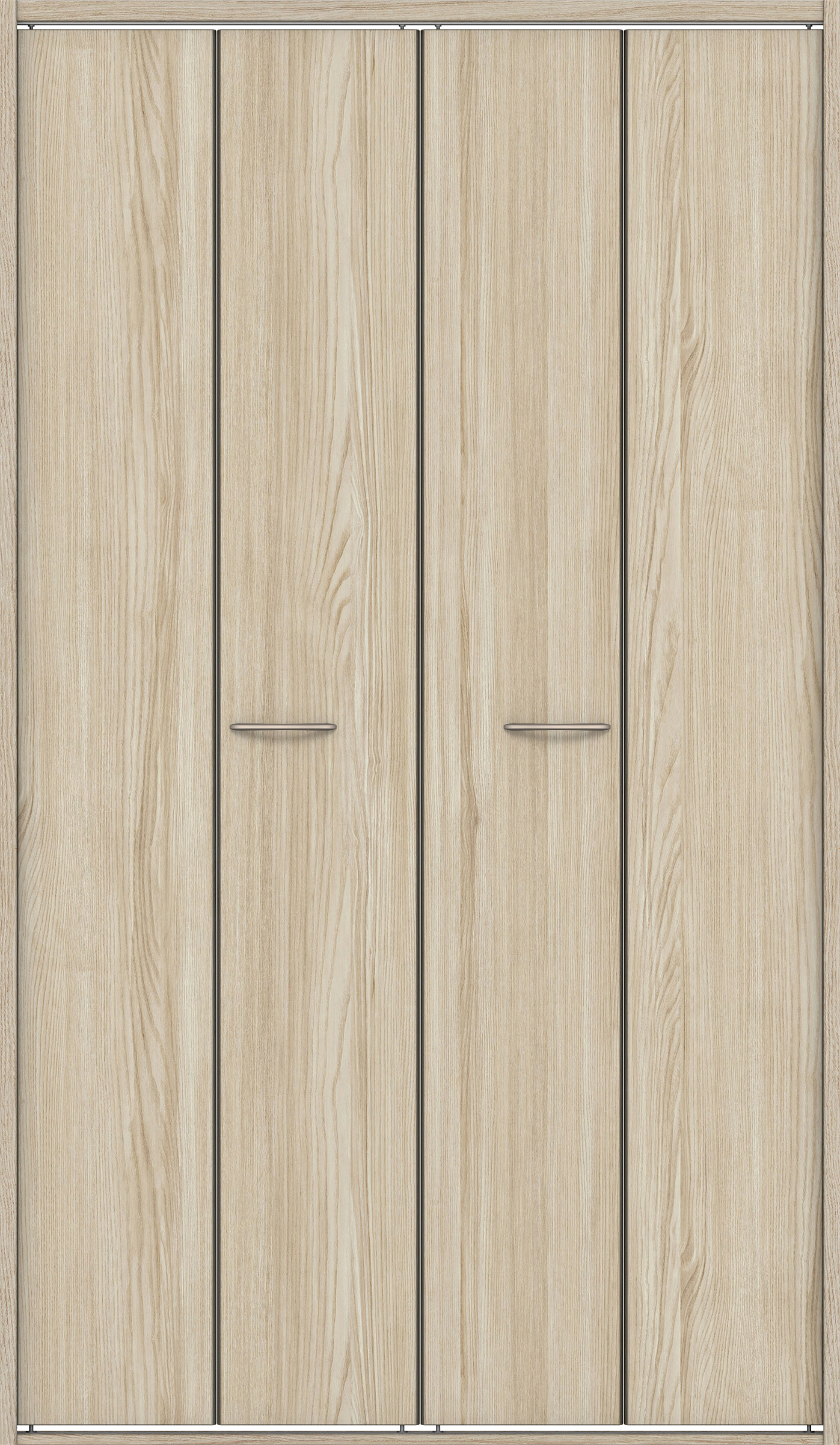 クローク収納　イエリア　折戸ユニット　フラット縦木目タイプ　ウッド扉　四方枠（固定枠）　セット　１１９０幅（４．５尺間口）　２０４５高　〈ソフトグレージュ柄〉　ハンドルラウンド型〈Ｔシルバー色〉