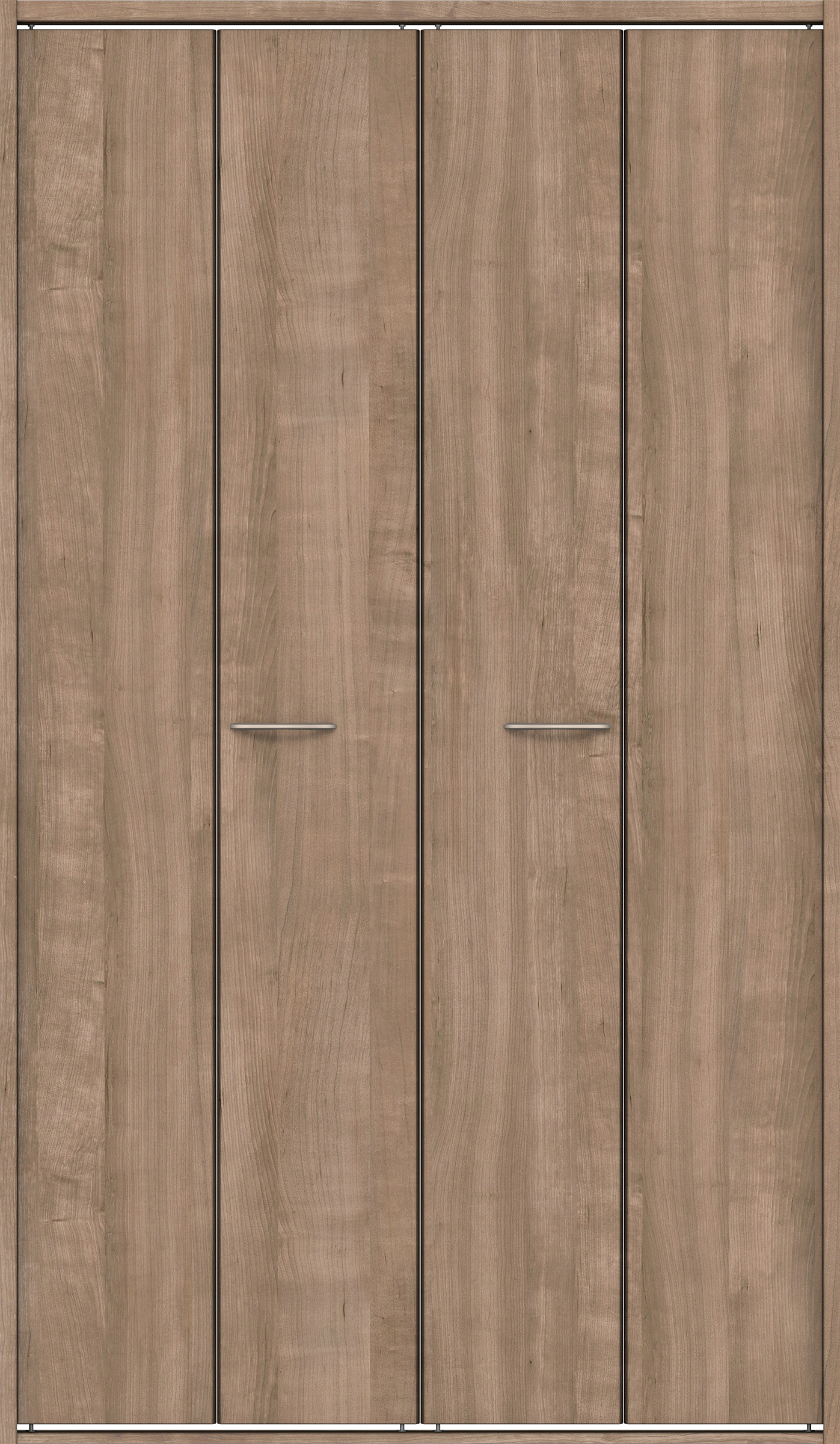 クローク収納　イエリア　折戸ユニット　フラット縦木目タイプ　ウッド扉　四方枠（固定枠）　セット　１１９０幅（４．５尺間口）　２０４５高　〈トープグレー柄〉　ハンドルラウンド型〈ブラック色〉