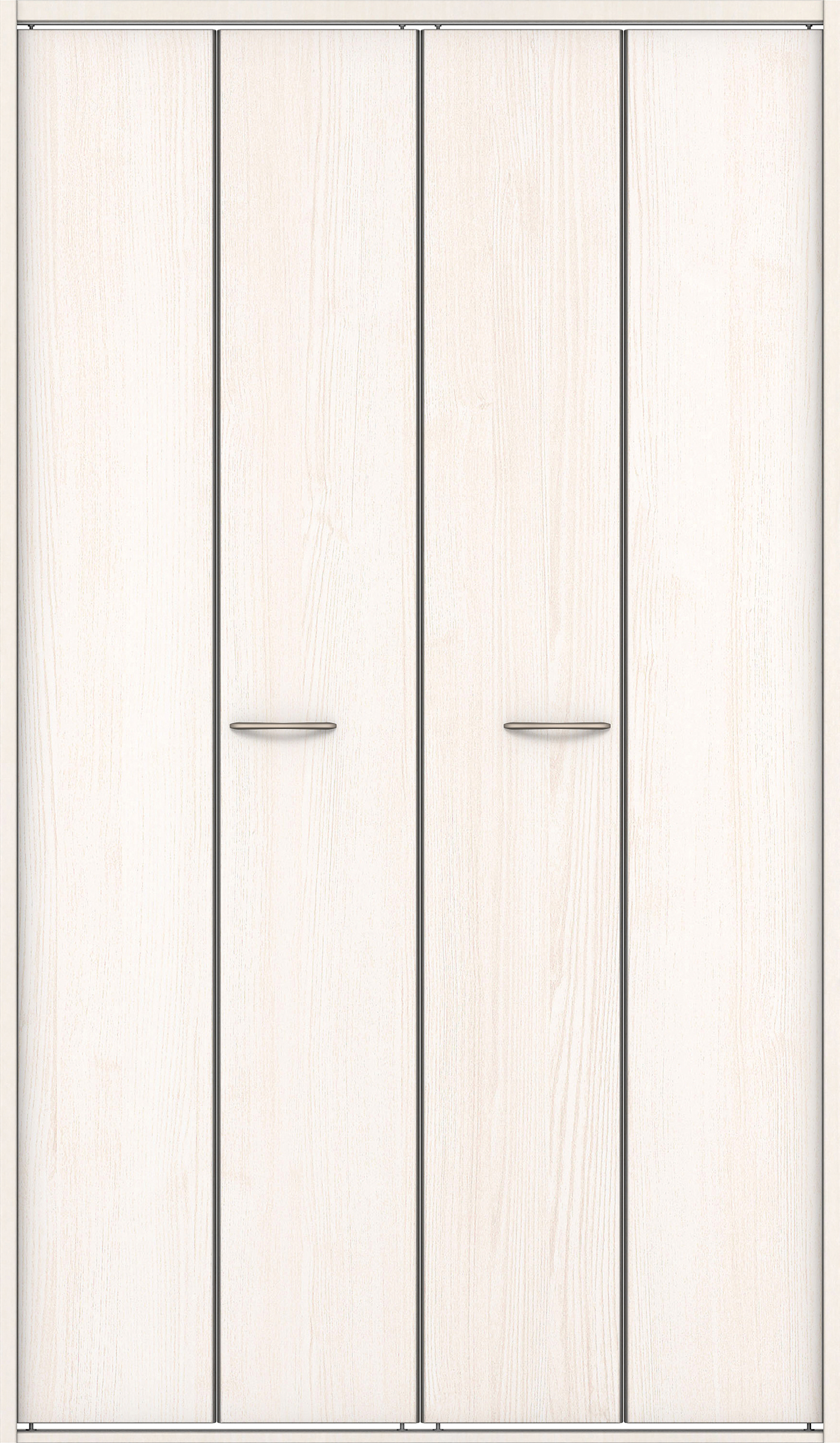 クローク収納　イエリア　折戸ユニット　フラット縦木目　ウッド扉　四方枠（固定枠）　セット　１３２０幅（１．５Ｍ間口）　２０４５高　〈ネオホワイト柄〉　ハンドルラウンド型〈Ｔシルバー色〉　抗ウイルス