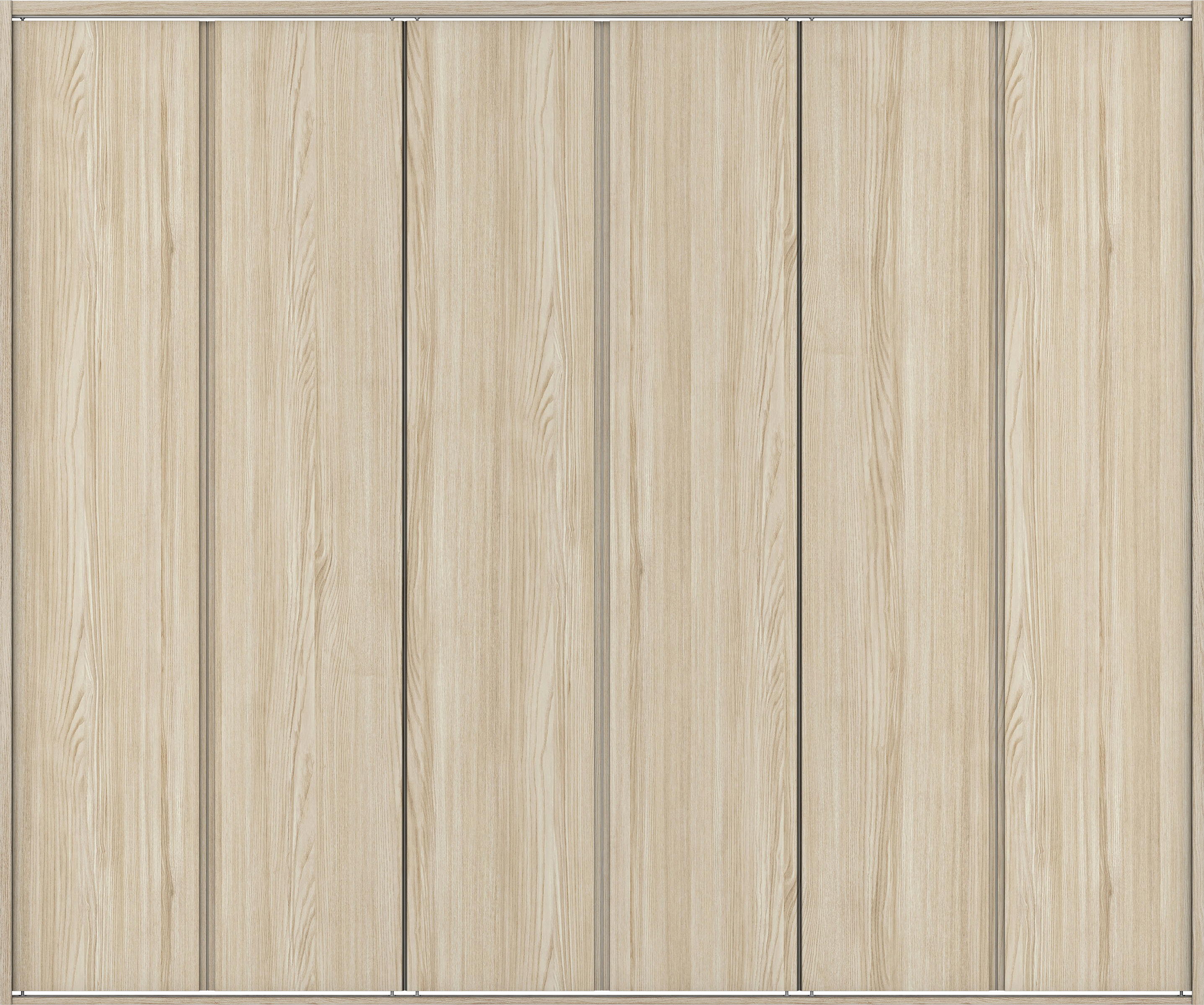 クローク収納　イエリア　折戸ユニット　ハンドルレス縦木目タイプ　ウッド扉　四方枠（固定枠）　セット　２４５０幅（９尺間口）　２０４５高　〈ソフトグレージュ柄〉　ハンドルレス