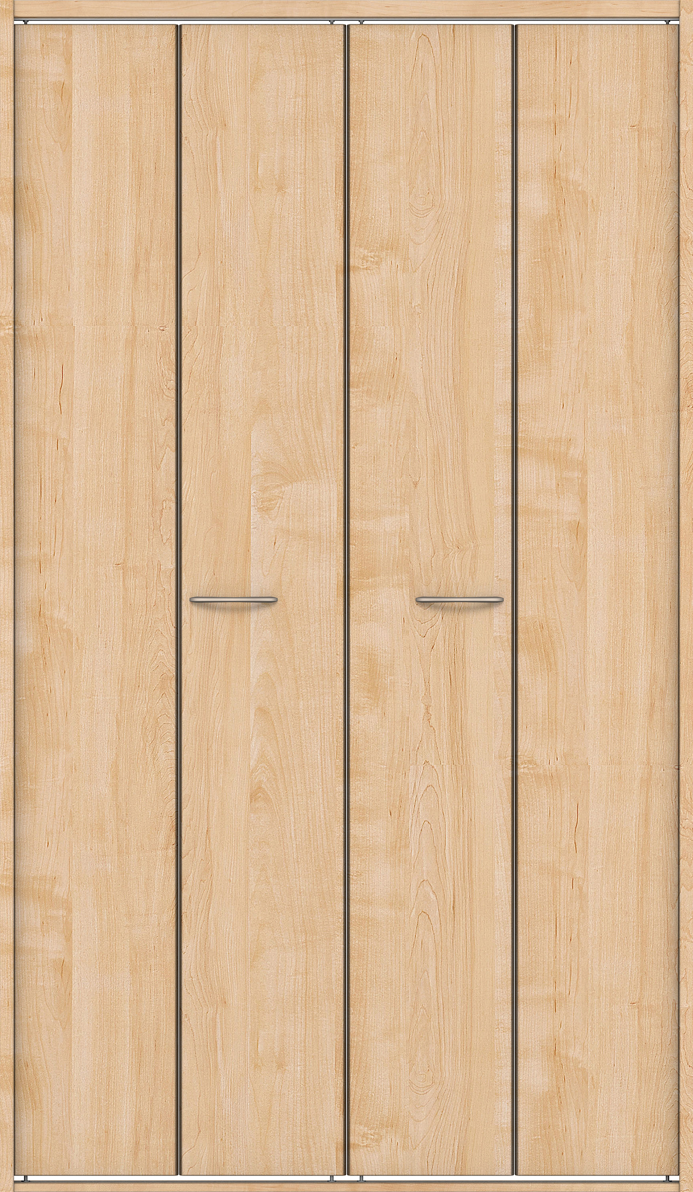 クローク収納　イエリア　折戸ユニット　フラット縦木目タイプ　ウッド扉　四方枠（固定枠）　セット　１１９０幅（４．５尺間口）　２０４５高　〈ミルベージュ柄〉　ハンドル角型〈Ｔシルバー色〉