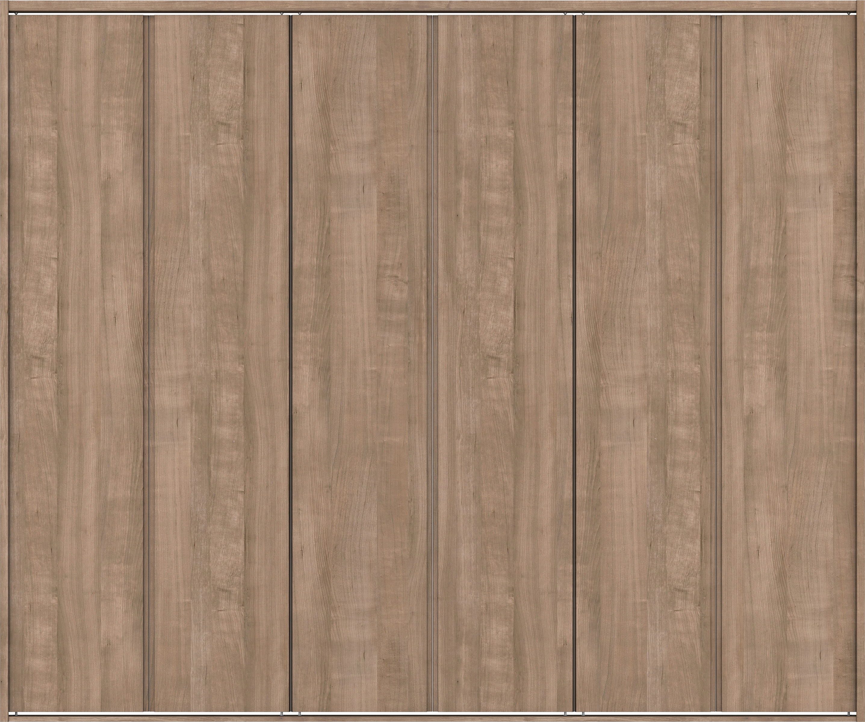 クローク収納　イエリア　折戸ユニット　ハンドルレス縦木目タイプ　ウッド扉　四方枠（固定枠）　セット　２４５０幅（９尺間口）　２０４５高　〈トープグレー柄〉　ハンドルレス