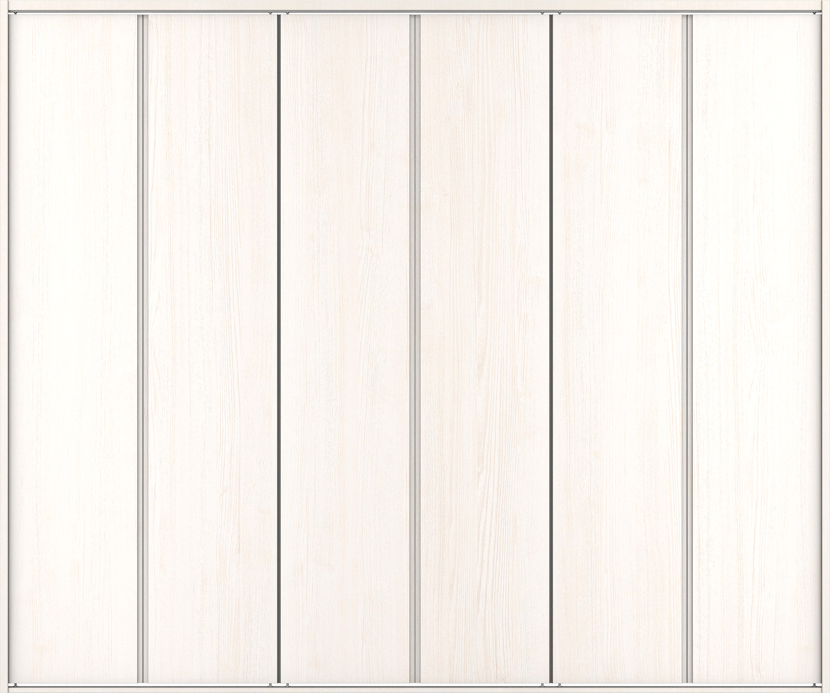 クローク収納　イエリア　折戸ユニット　ハンドルレス縦木目タイプ　ウッド扉　四方枠（固定枠）　セット　２４５０幅（９尺間口）　２０４５高　〈ネオホワイト柄〉　ハンドルレス