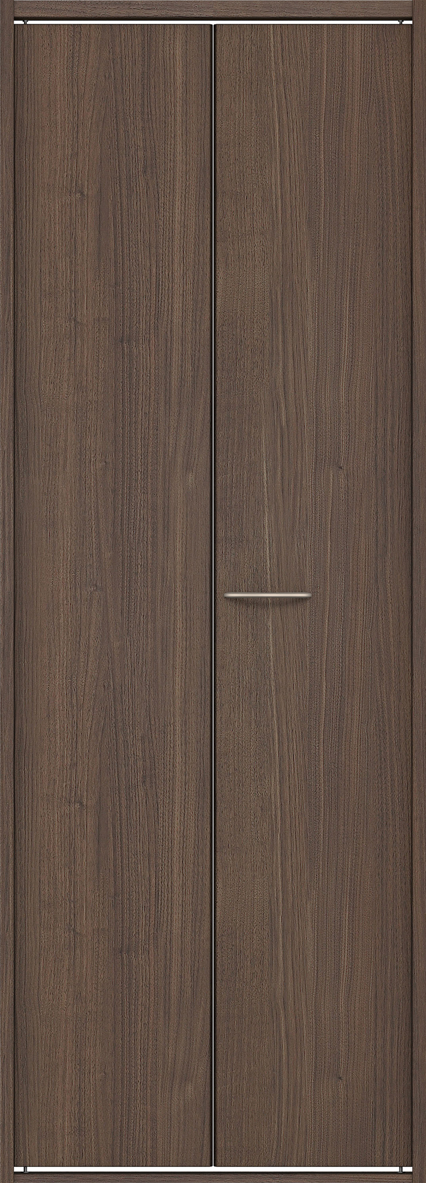 クローク収納　イエリア　折戸ユニット　フラット縦木目タイプ　ウッド扉　四方枠（固定枠）　セット　８２０幅（１Ｍ間口）　２０４５高　〈ダルブラウン柄〉　ハンドル角型〈Ｔシルバー色〉