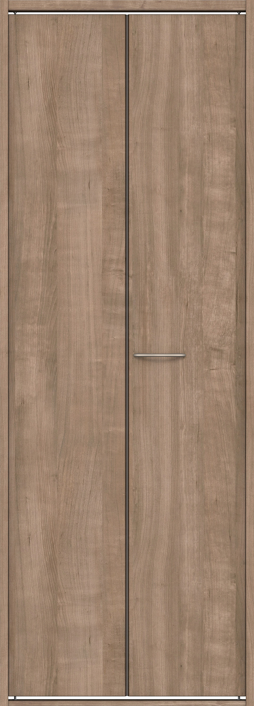 クローク収納　イエリア　折戸ユニット　フラット縦木目タイプ　ウッド扉　四方枠（固定枠）　セット　７３５幅（３尺間口）　２０４５高　〈トープグレー柄〉　ハンドル角型〈Ｔシルバー色〉