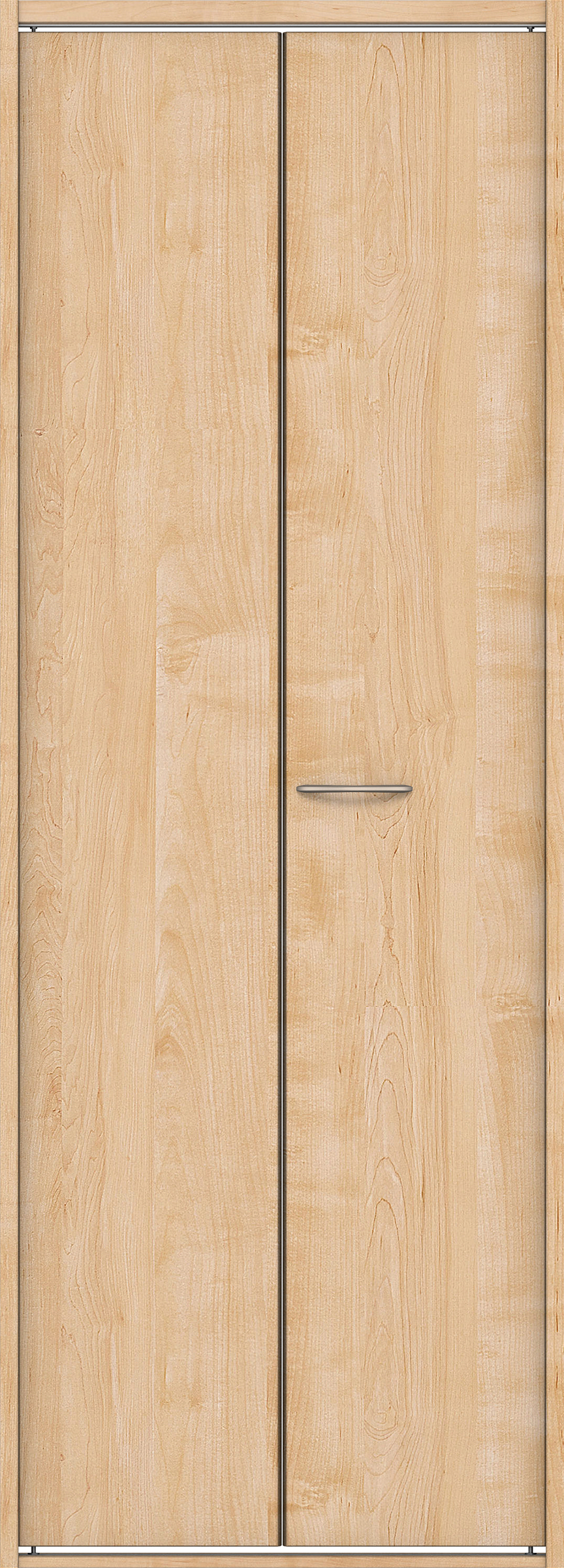 クローク収納　イエリア　折戸ユニット　フラット縦木目タイプ　ウッド扉　四方枠（固定枠）　セット　７３５幅（３尺間口）　２０４５高　〈ミルベージュ柄〉　ハンドル角型〈Ｔシルバー色〉