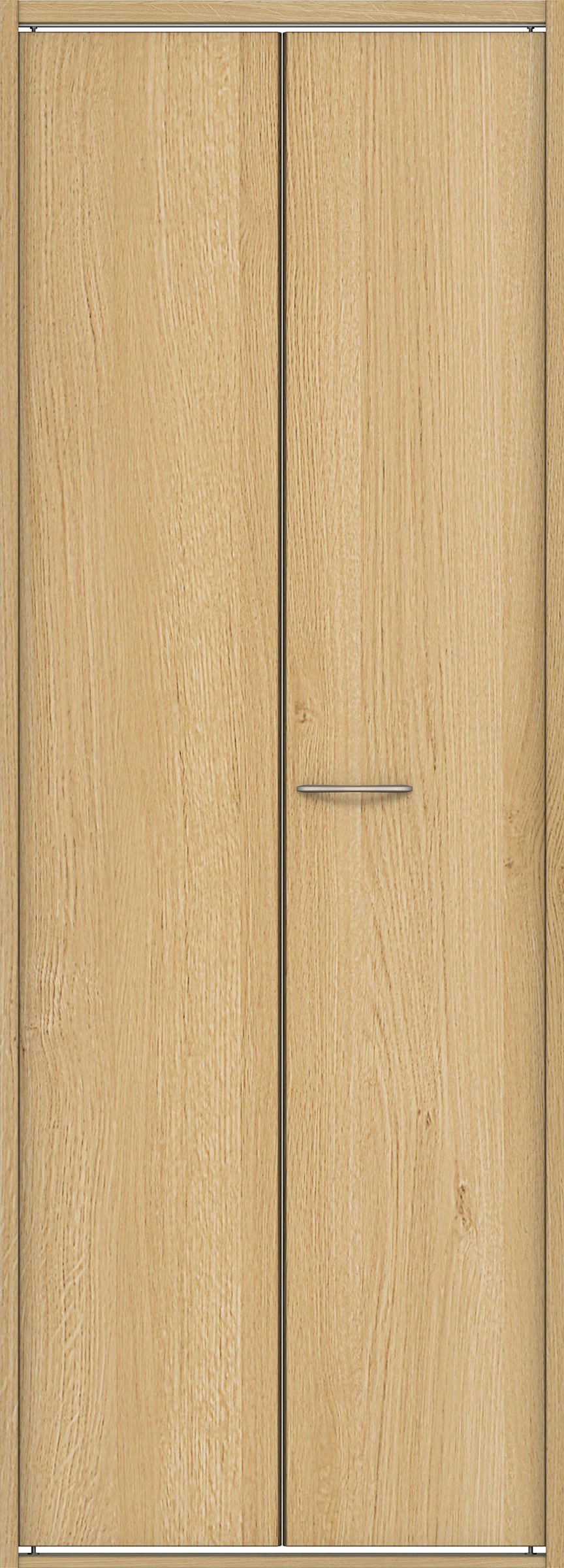 クローク収納　イエリア　折戸ユニット　フラット縦木目タイプ　ウッド扉　四方枠（固定枠）　セット　７３５幅（３尺間口）　２０４５高　〈ライトオーカー柄〉　ハンドルラウンド型〈Ｔシルバー色〉