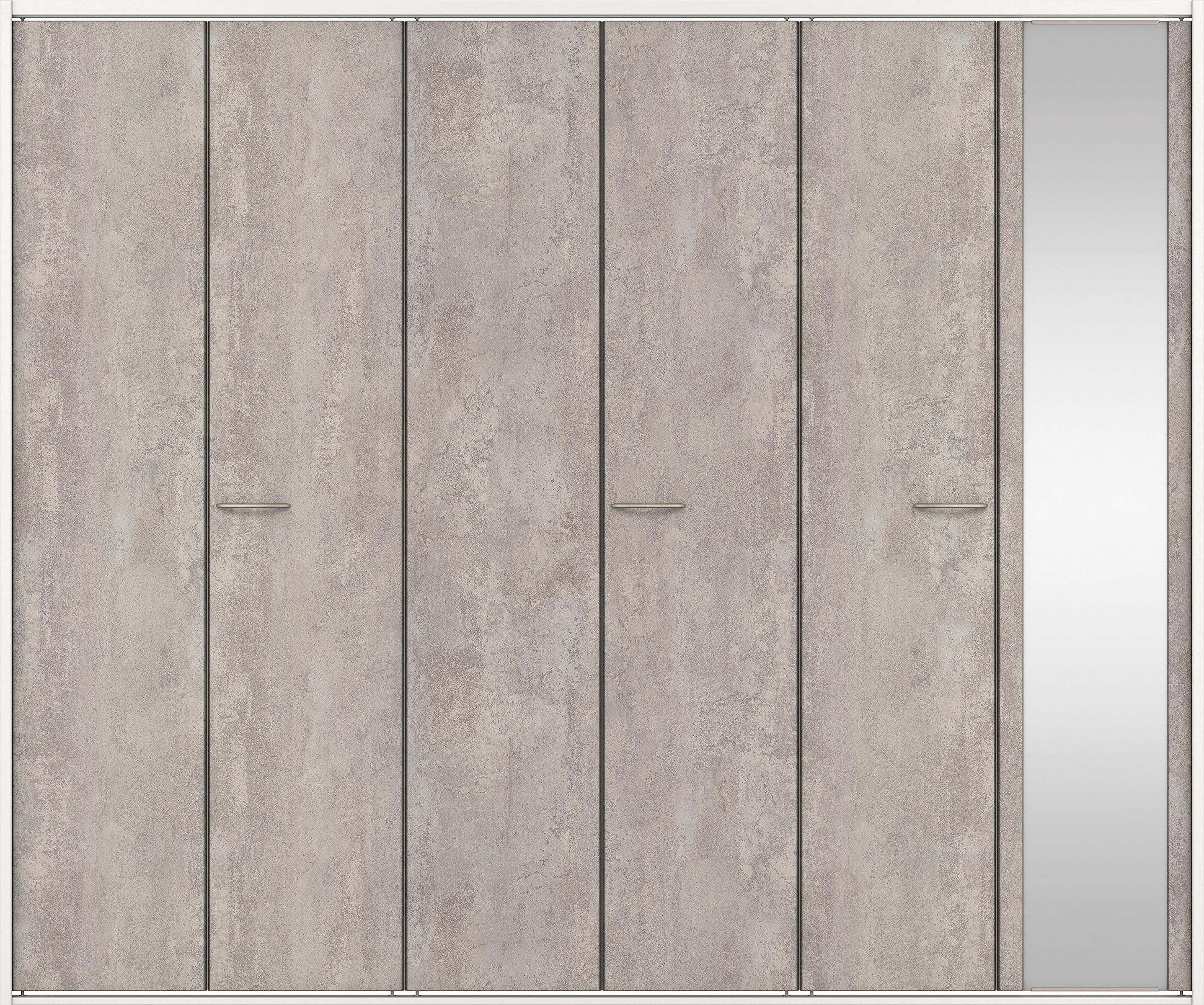 クローク収納　イエリア　折戸ユニット　フラットタイプ　ミラー扉　四方枠（固定枠）　セット　２４５０幅（９尺間口）　２０４５高　〈コンクリートグレー柄〉　ハンドルラウンド型〈Ｔシルバー色〉　抗ウイルス