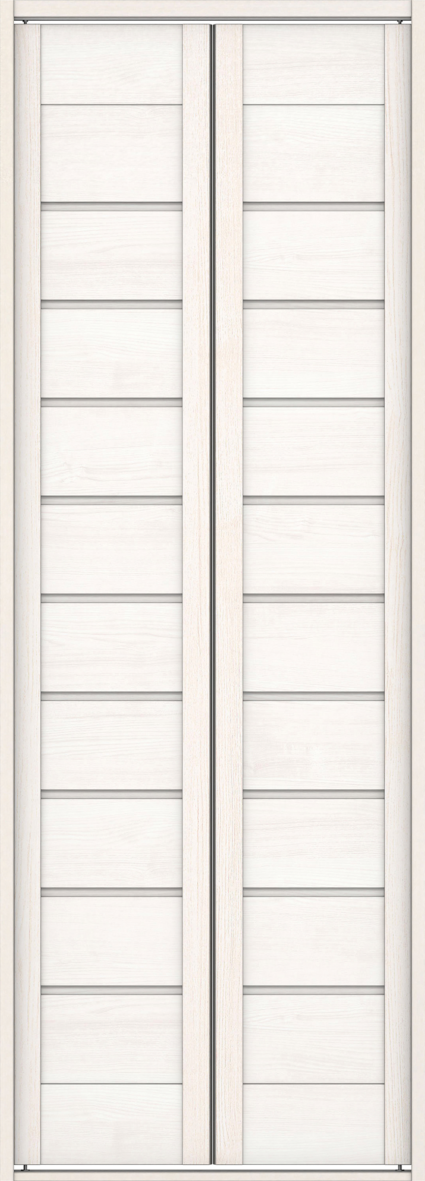 クローク収納　イエリア　折戸ユニット　通気タイプ　ウッド扉　四方枠（固定枠）　セット　７３５幅（３尺間口）　２０４５高　〈ネオホワイト柄〉　ハンドルレス