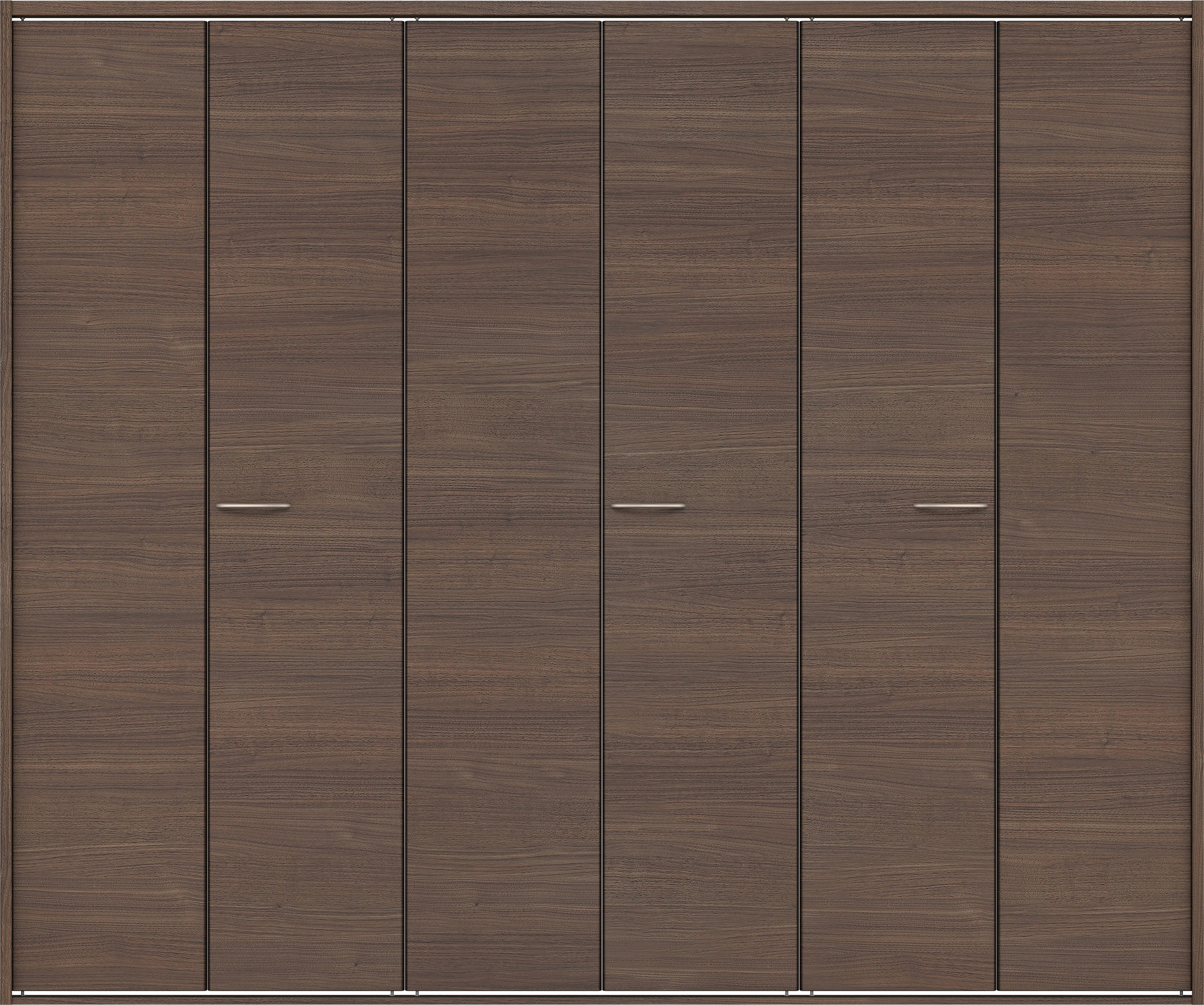 クローク収納　イエリア　折戸ユニット　フラット横木目タイプ　ウッド扉　四方枠（固定枠）　セット　２４５０幅（９尺間口）　２０４５高　〈ダルブラウン柄〉　ハンドルラウンド型〈Ｔシルバー色〉