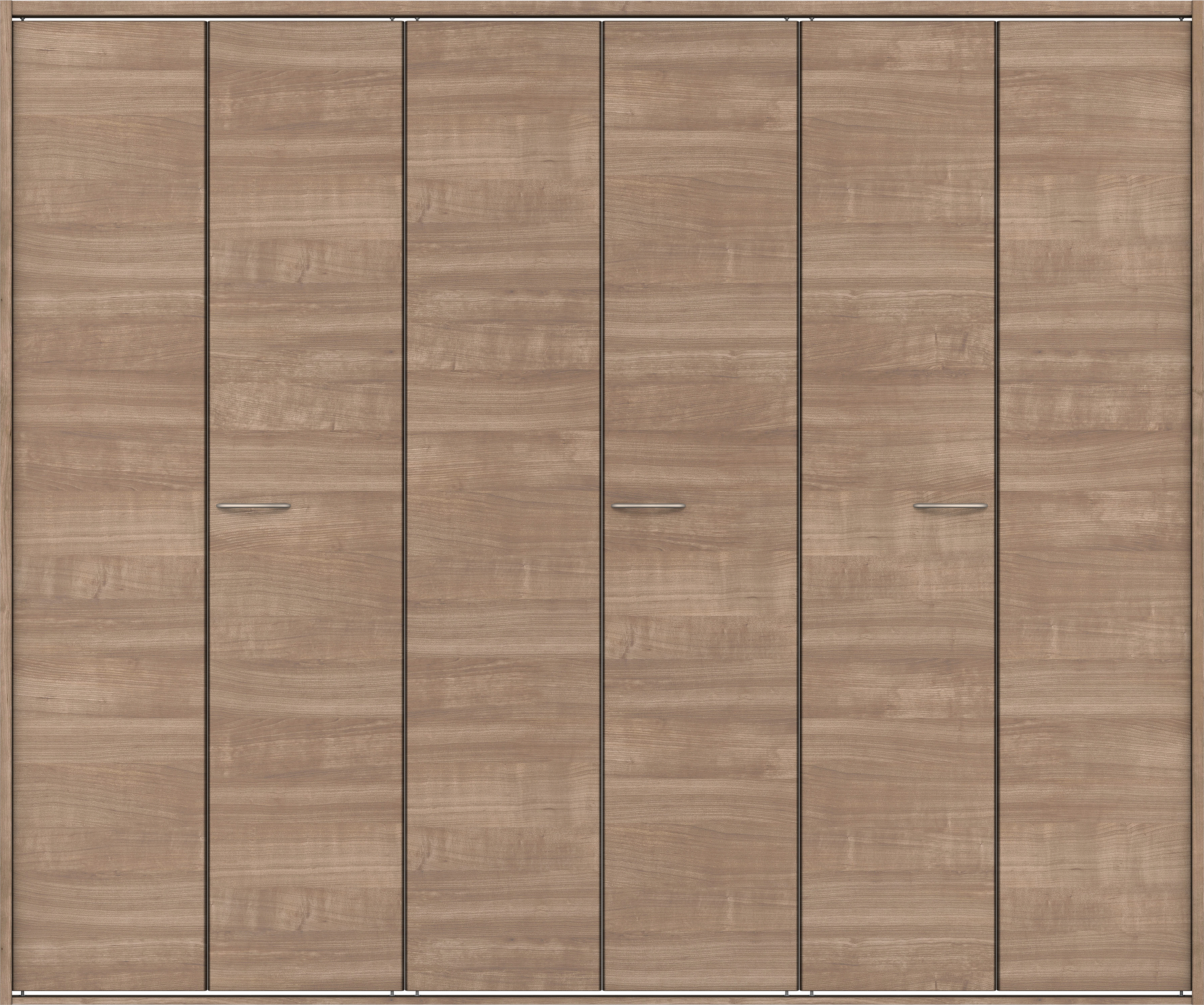 クローク収納　イエリア　折戸ユニット　フラット横木目タイプ　ウッド扉　四方枠（固定枠）　セット　２４５０幅（９尺間口）　２０４５高　〈トープグレー柄〉　ハンドルラウンド型〈Ｔシルバー色〉