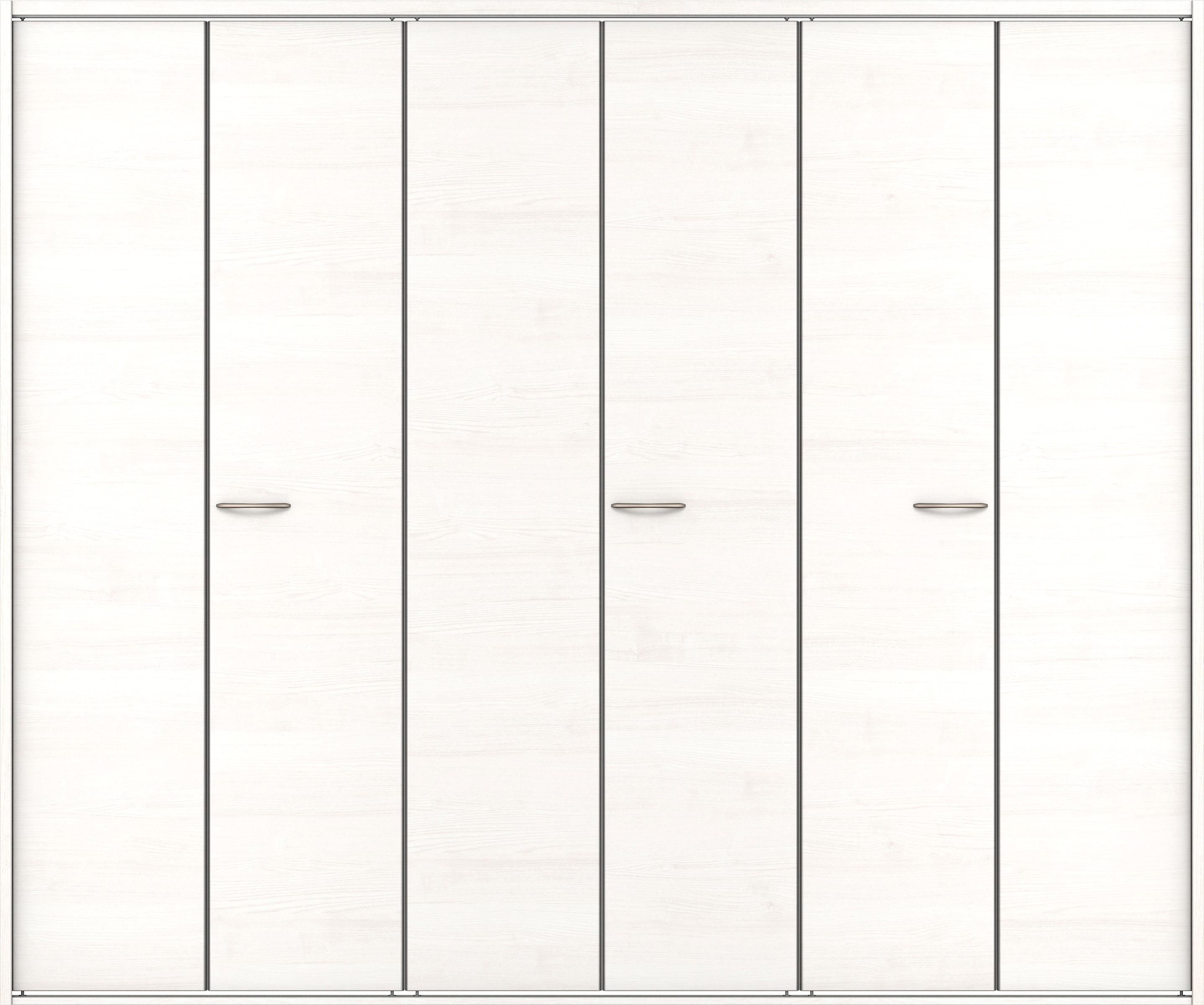 クローク収納　イエリア　折戸ユニット　フラット横木目タイプ　ウッド扉　四方枠（固定枠）　セット　２４５０幅（９尺間口）　２０４５高　〈ネオホワイト柄〉　ハンドルラウンド型〈Ｔシルバー色〉