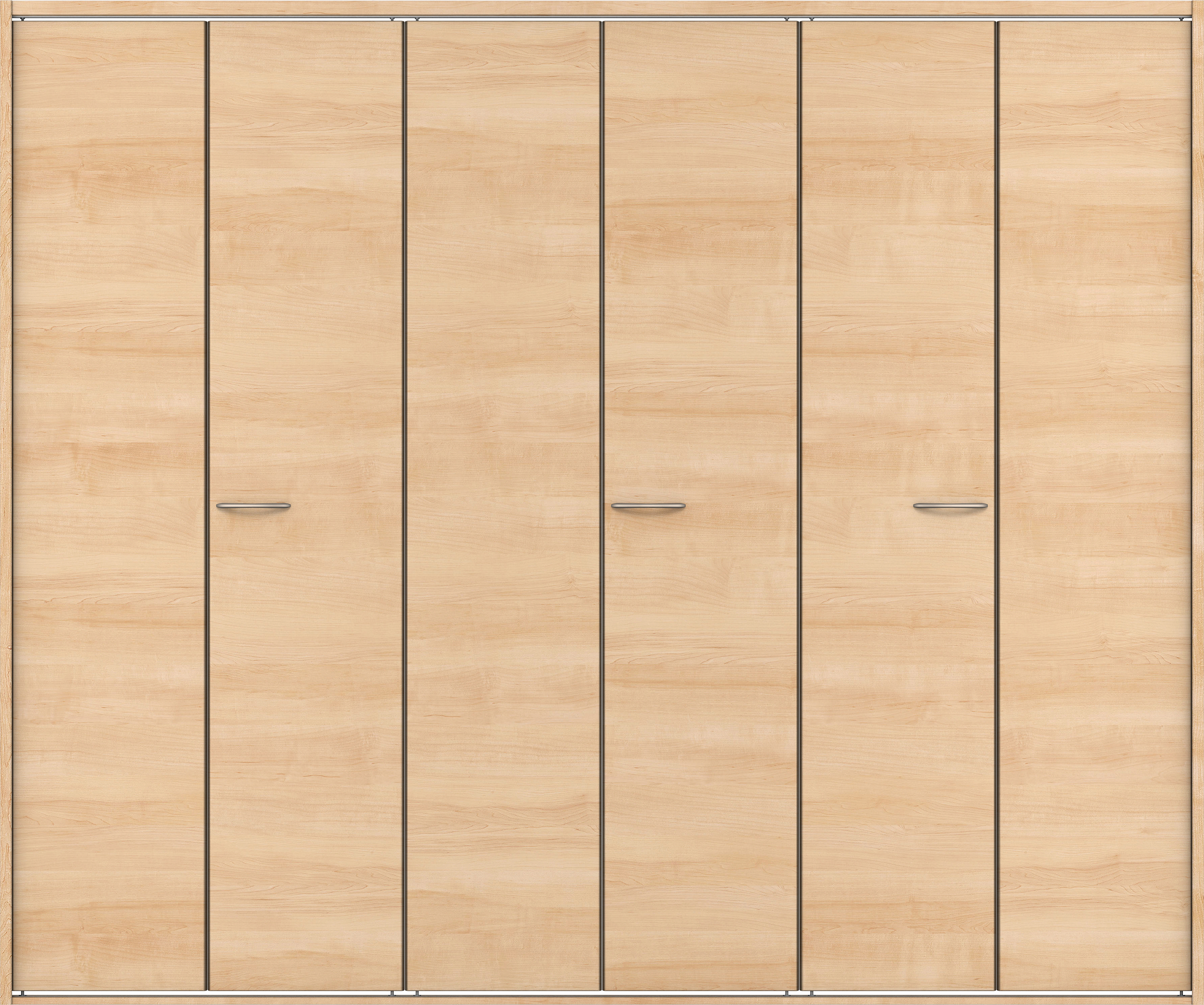 クローク収納　イエリア　折戸ユニット　フラット横木目タイプ　ウッド扉　四方枠（固定枠）　セット　２４５０幅（９尺間口）　２０４５高　〈ミルベージュ柄〉　ハンドルラウンド型〈Ｔシルバー色〉