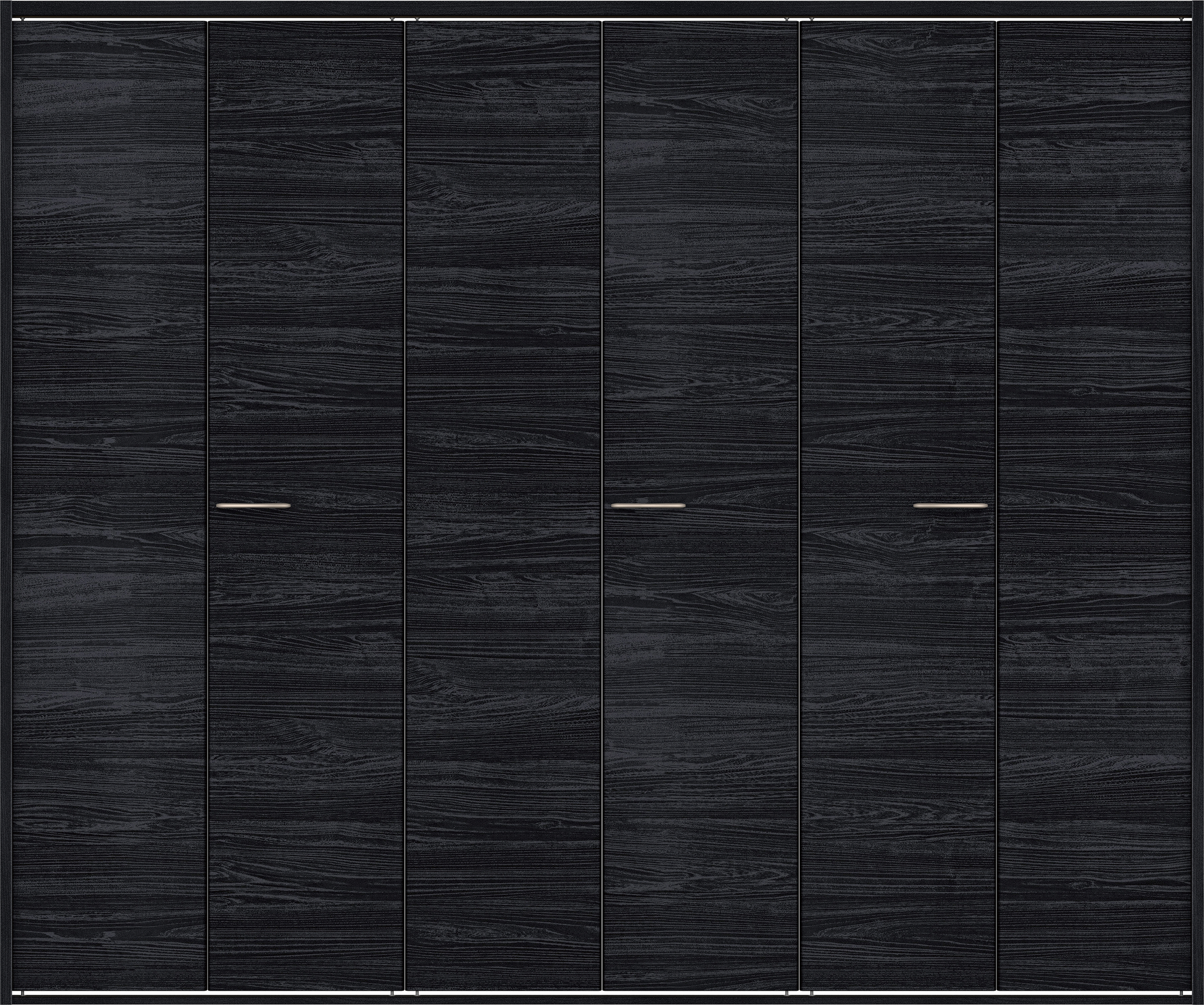 クローク収納　イエリア　折戸ユニット　フラット横木目タイプ　ウッド扉　四方枠（固定枠）　セット　２４５０幅（９尺間口）　２０４５高　〈モスブラック柄〉　ハンドルラウンド型〈Ｔシルバー色〉