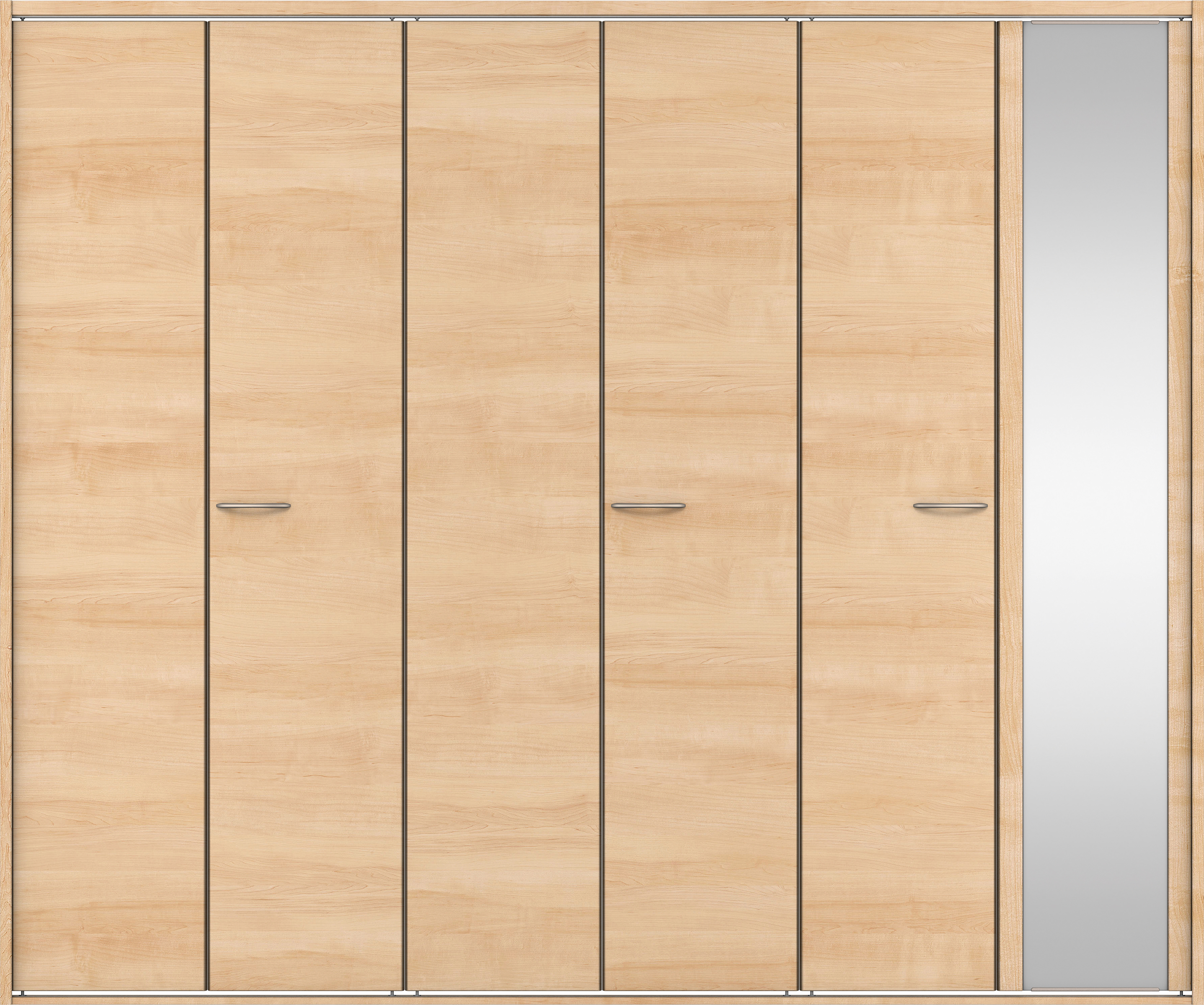 クローク収納　イエリア　折戸ユニット　フラット横木目タイプ　ミラー扉　四方枠（固定枠）　セット　２４５０幅（９尺間口）　２０４５高　〈ミルベージュ柄〉　ハンドルラウンド型〈Ｔシルバー色〉