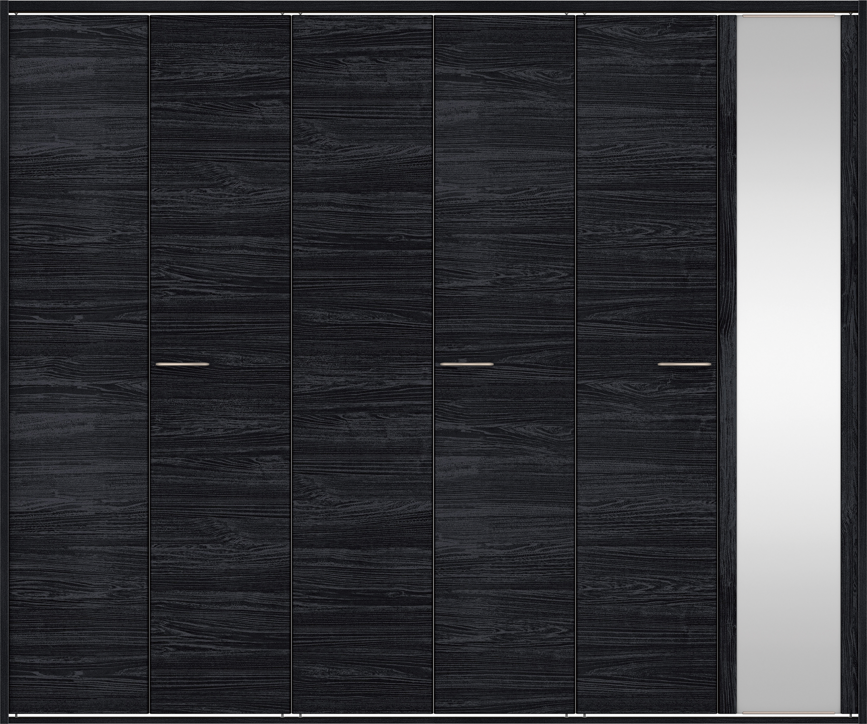 クローク収納　イエリア　折戸ユニット　フラット横木目タイプ　ミラー扉　四方枠（固定枠）　セット　２４５０幅（９尺間口）　２０４５高　〈モスブラック柄〉　ハンドルラウンド型〈Ｔシルバー色〉