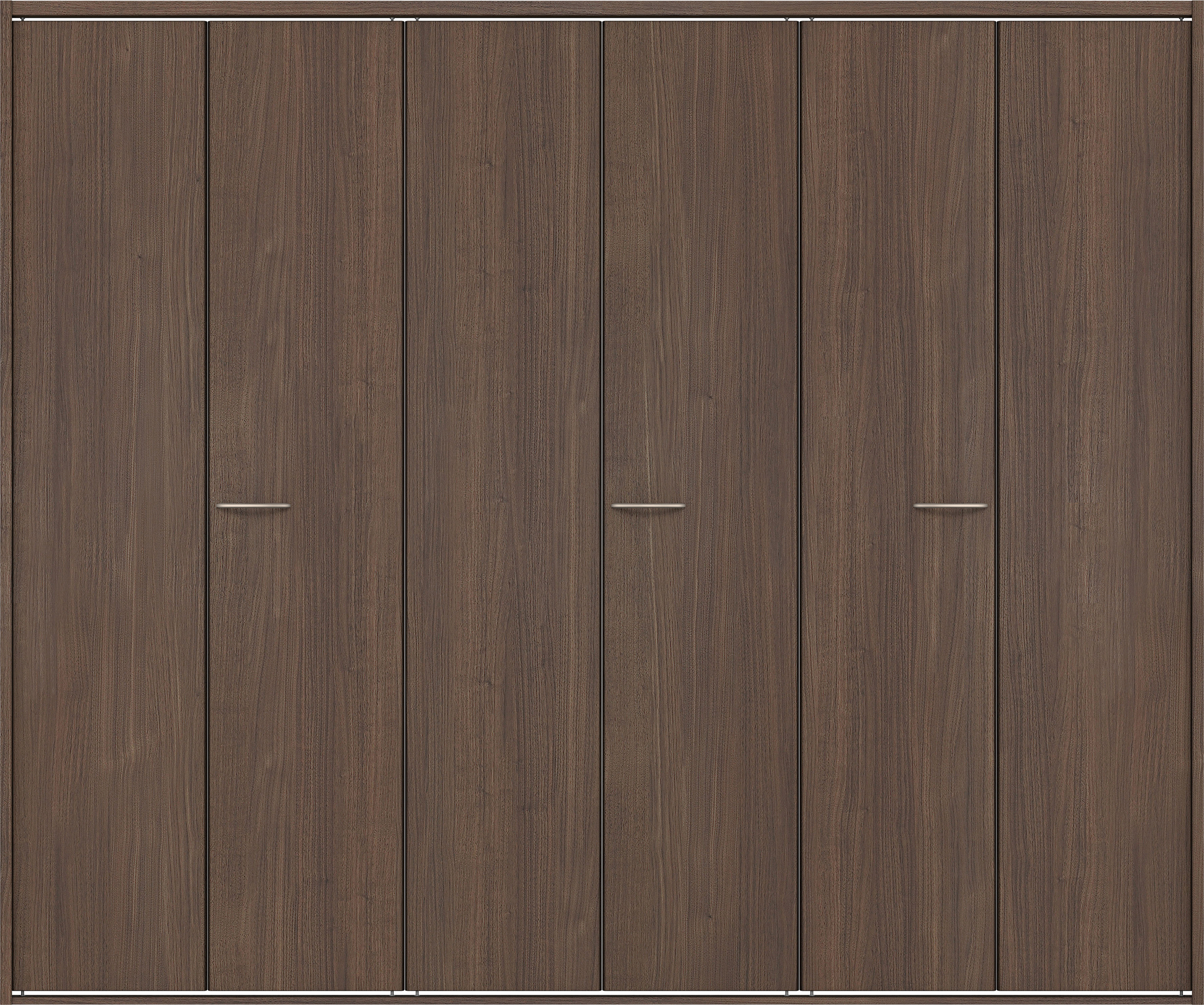 クローク収納　イエリア　折戸ユニット　フラット縦木目タイプ　ウッド扉　四方枠（固定枠）　セット　２４５０幅（９尺間口）　２０４５高　〈ダルブラウン柄〉　ハンドルラウンド型〈Ｔシルバー色〉