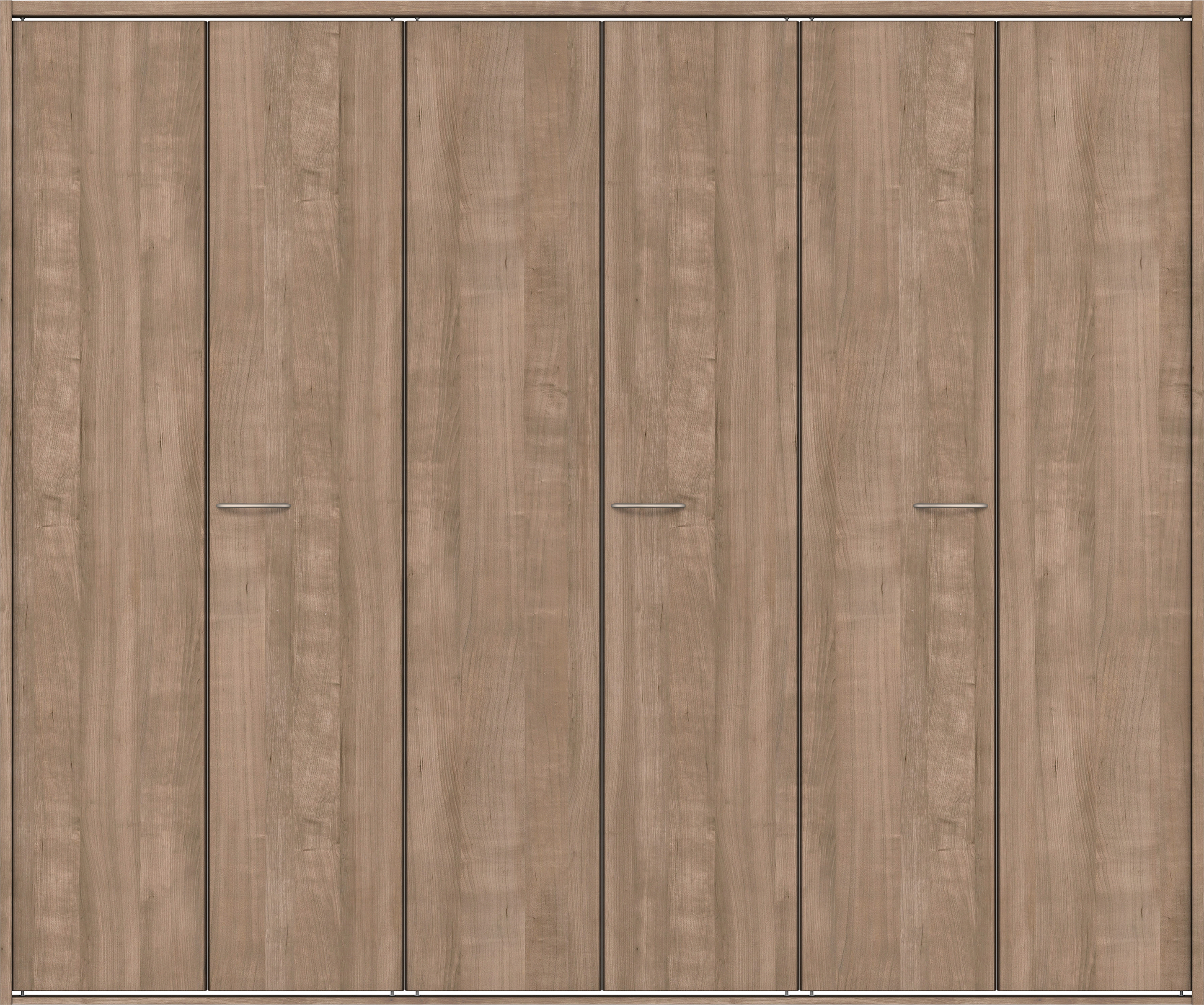 クローク収納　イエリア　折戸ユニット　フラット縦木目タイプ　ウッド扉　四方枠（固定枠）　セット　２４５０幅（９尺間口）　２０４５高　〈トープグレー柄〉　ハンドルラウンド型〈Ｔシルバー色〉