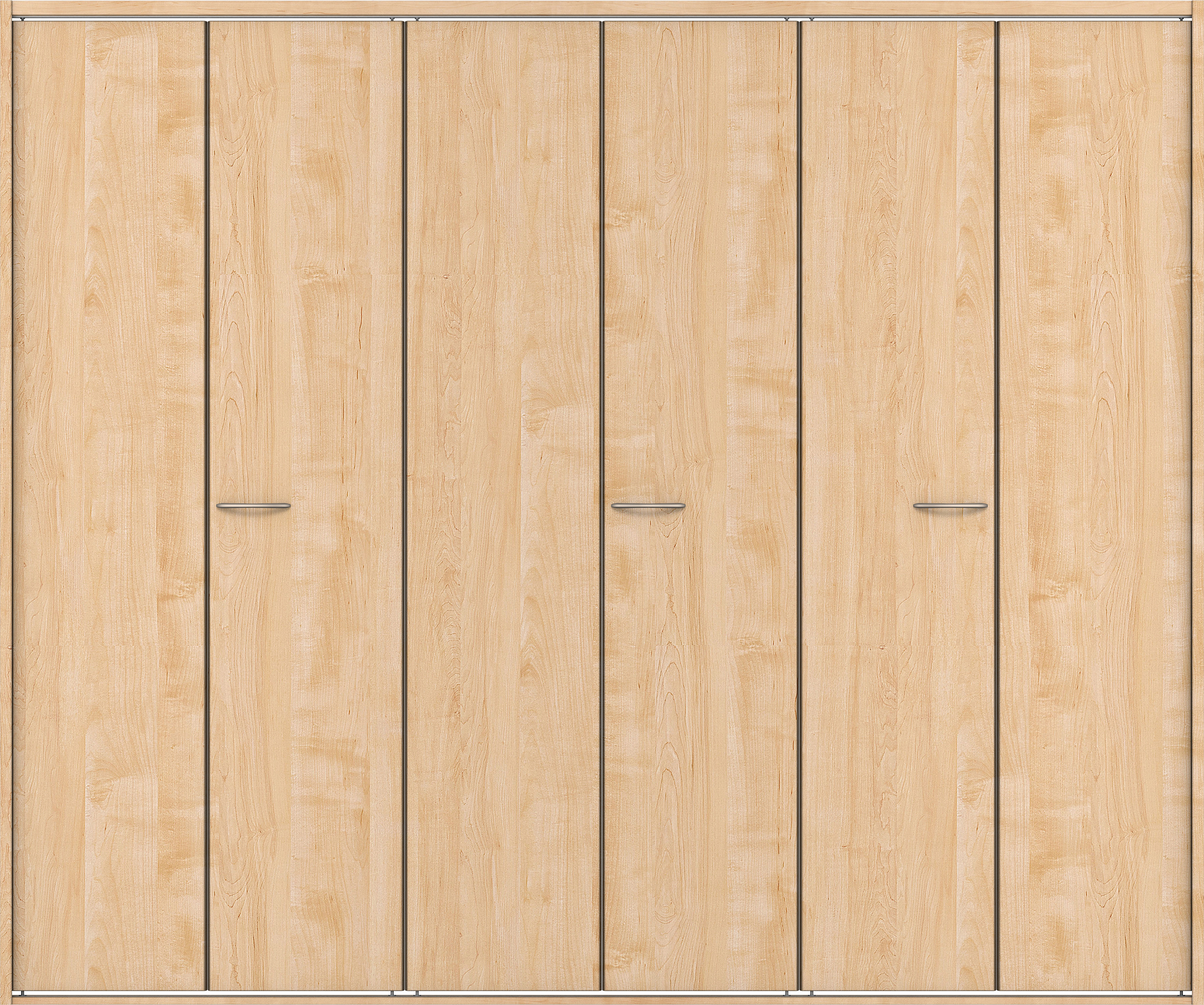 クローク収納　イエリア　折戸ユニット　フラット縦木目タイプ　ウッド扉　四方枠（固定枠）　セット　２４５０幅（９尺間口）　２０４５高　〈ミルベージュ柄〉　ハンドルラウンド型〈Ｔシルバー色〉