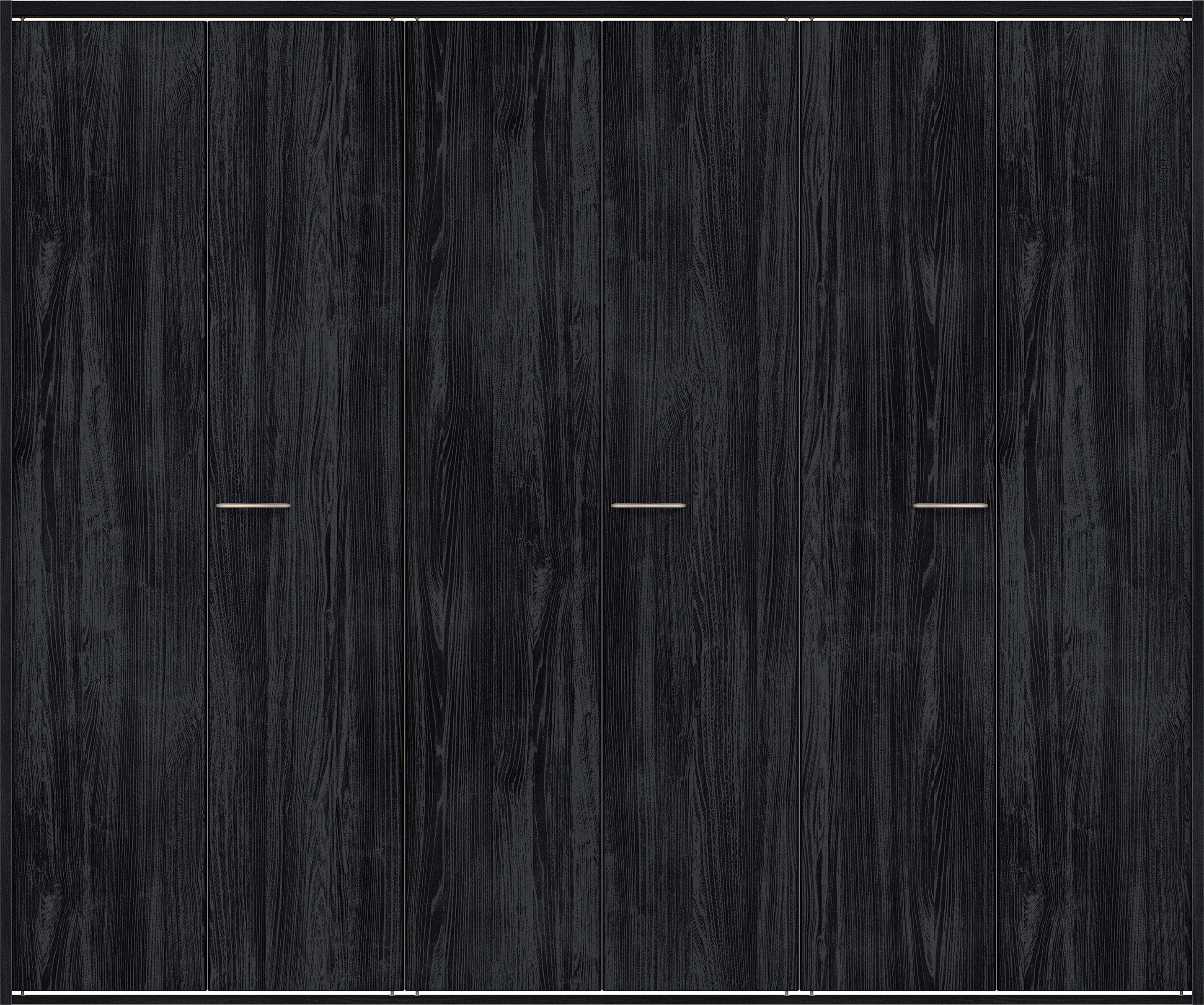 クローク収納　イエリア　折戸ユニット　フラット縦木目タイプ　ウッド扉　四方枠（固定枠）　セット　２４５０幅（９尺間口）　２０４５高　〈モスブラック柄〉　ハンドルラウンド型〈Ｔシルバー色〉