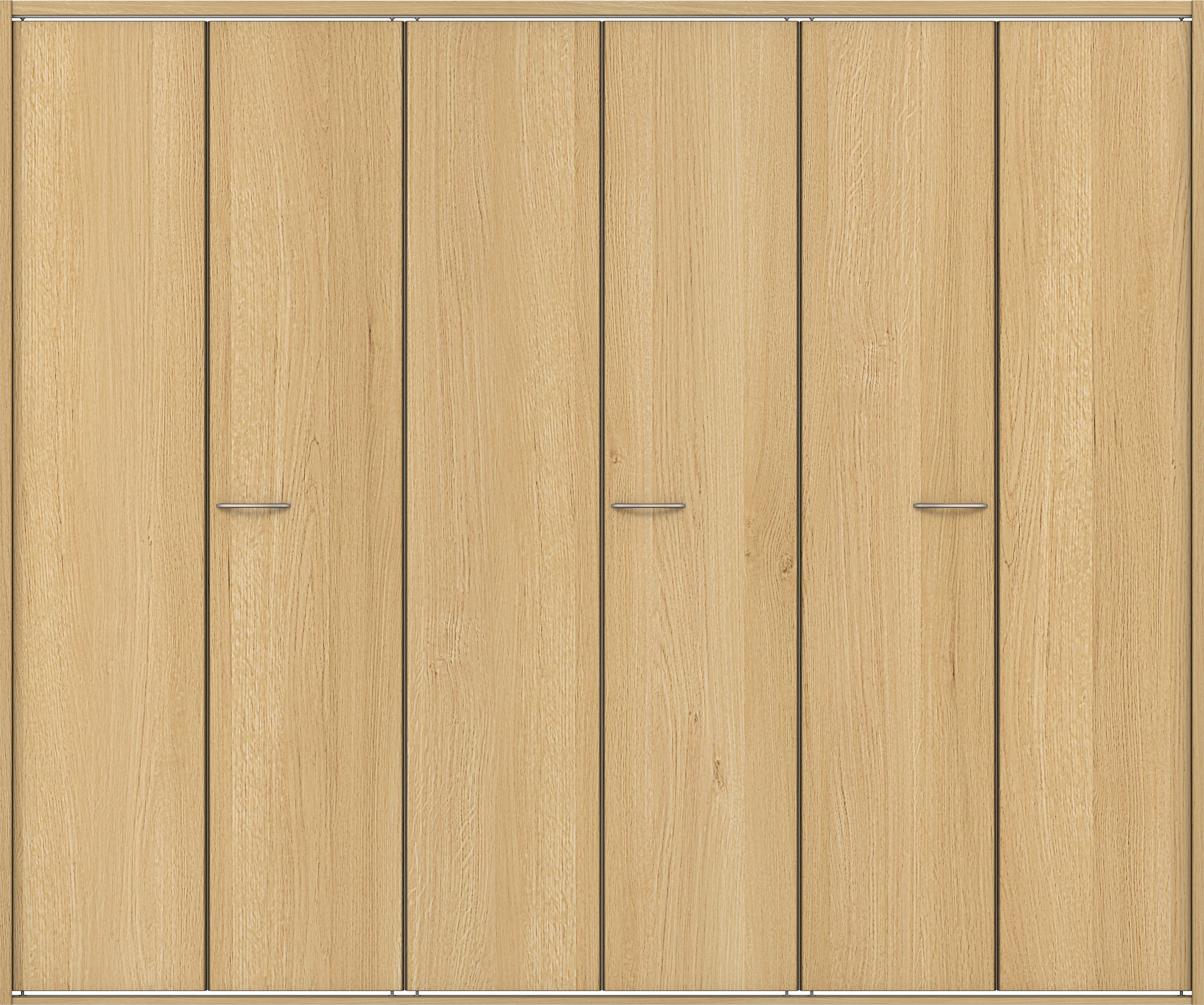 クローク収納　イエリア　折戸ユニット　フラット縦木目タイプ　ウッド扉　四方枠（固定枠）　セット　２４５０幅（９尺間口）　２０４５高　〈ライトオーカー柄〉　ハンドルラウンド型〈Ｔシルバー色〉