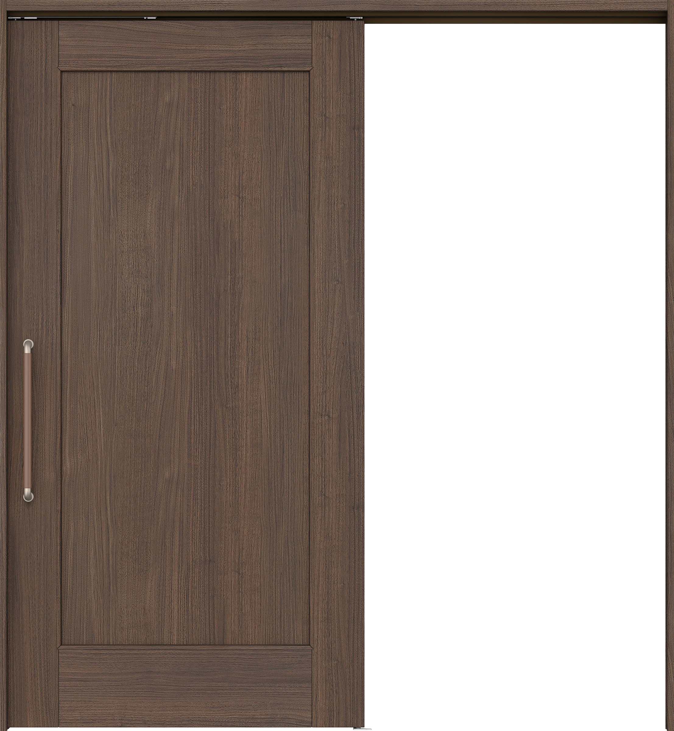 リビングドア　イエリア　巾広吊戸・片引　扉セット　０１デザイン　１８７５幅用　２０００高　〈ダルブラウン柄〉　左右兼用　錠なし　にぎりバー　ラクラクローズ付用