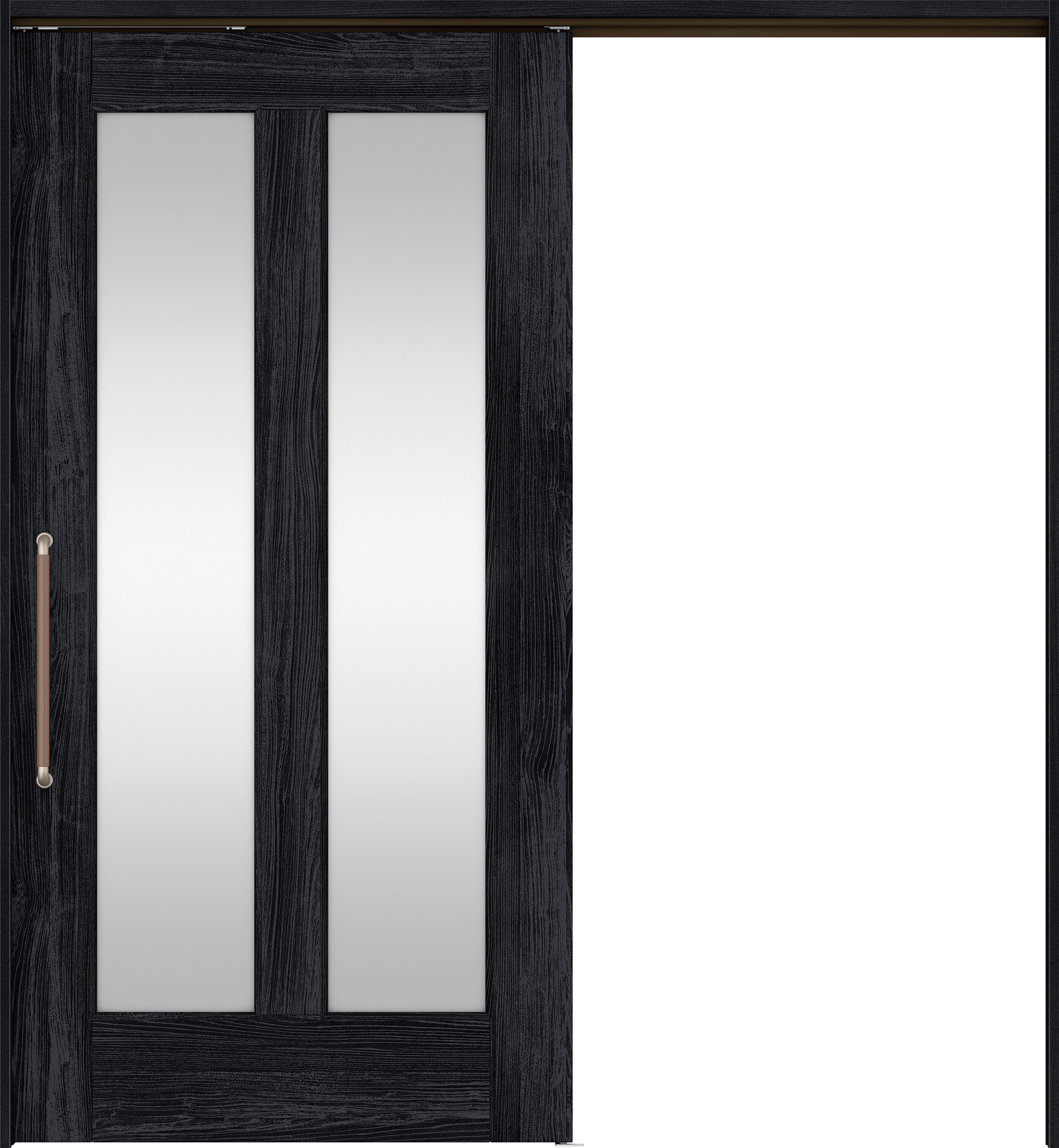 リビングドア　イエリア　巾広吊戸・片引　扉セット　０６デザイン　１８７５幅用　２０００高　〈モスブラック柄〉　左右兼用　錠なし　にぎりバー　ラクラクローズ付用