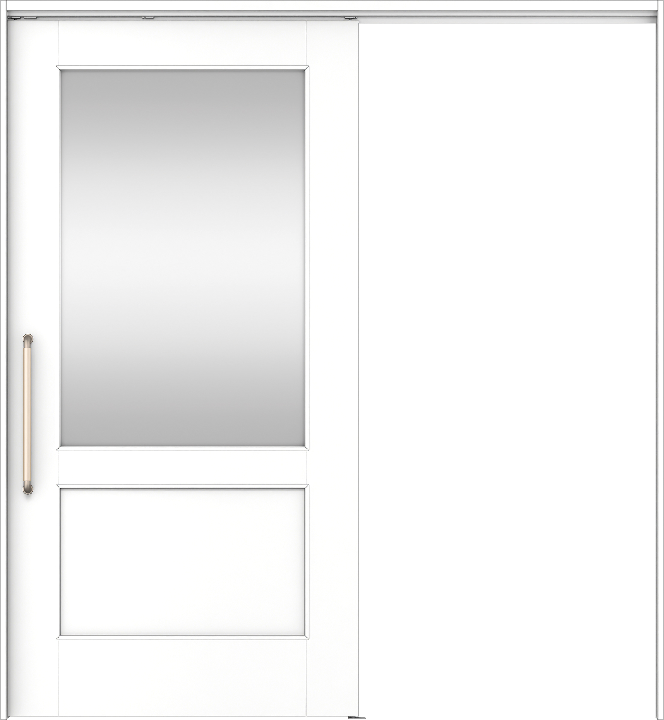 リビングドア　イエリア　巾広吊戸・片引　扉セット　２６デザイン　１８７５幅用　２０００高　〈パウダーホワイト柄〉　左右兼用　錠なし　にぎりバー　ラクラクローズ付用