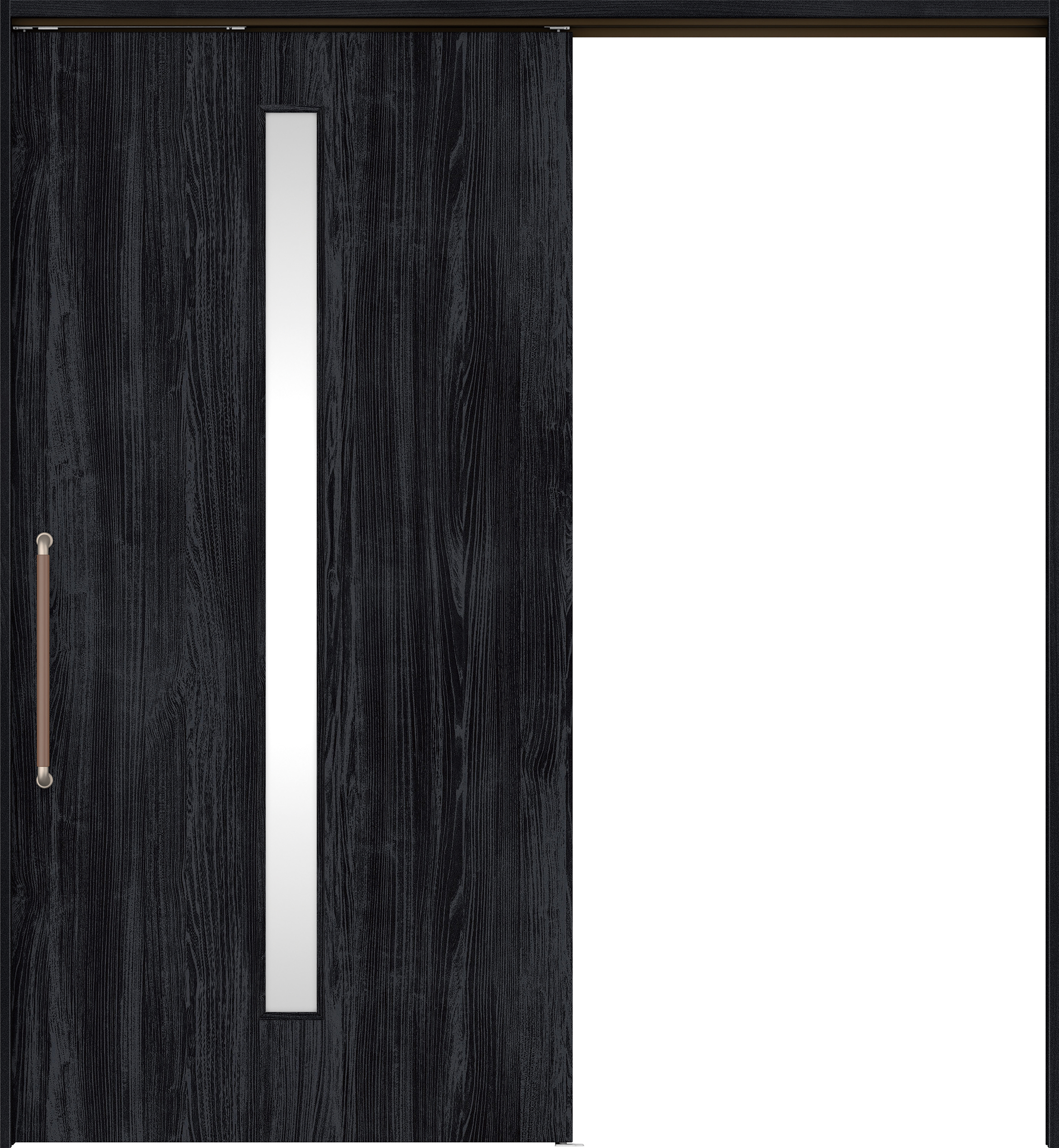 リビングドア　イエリア　巾広吊戸・片引　扉セット　Ｃ４デザイン　１８７５幅用　２０００高　〈モスブラック柄〉　左右兼用　錠なし　にぎりバー　ラクラクローズ付用