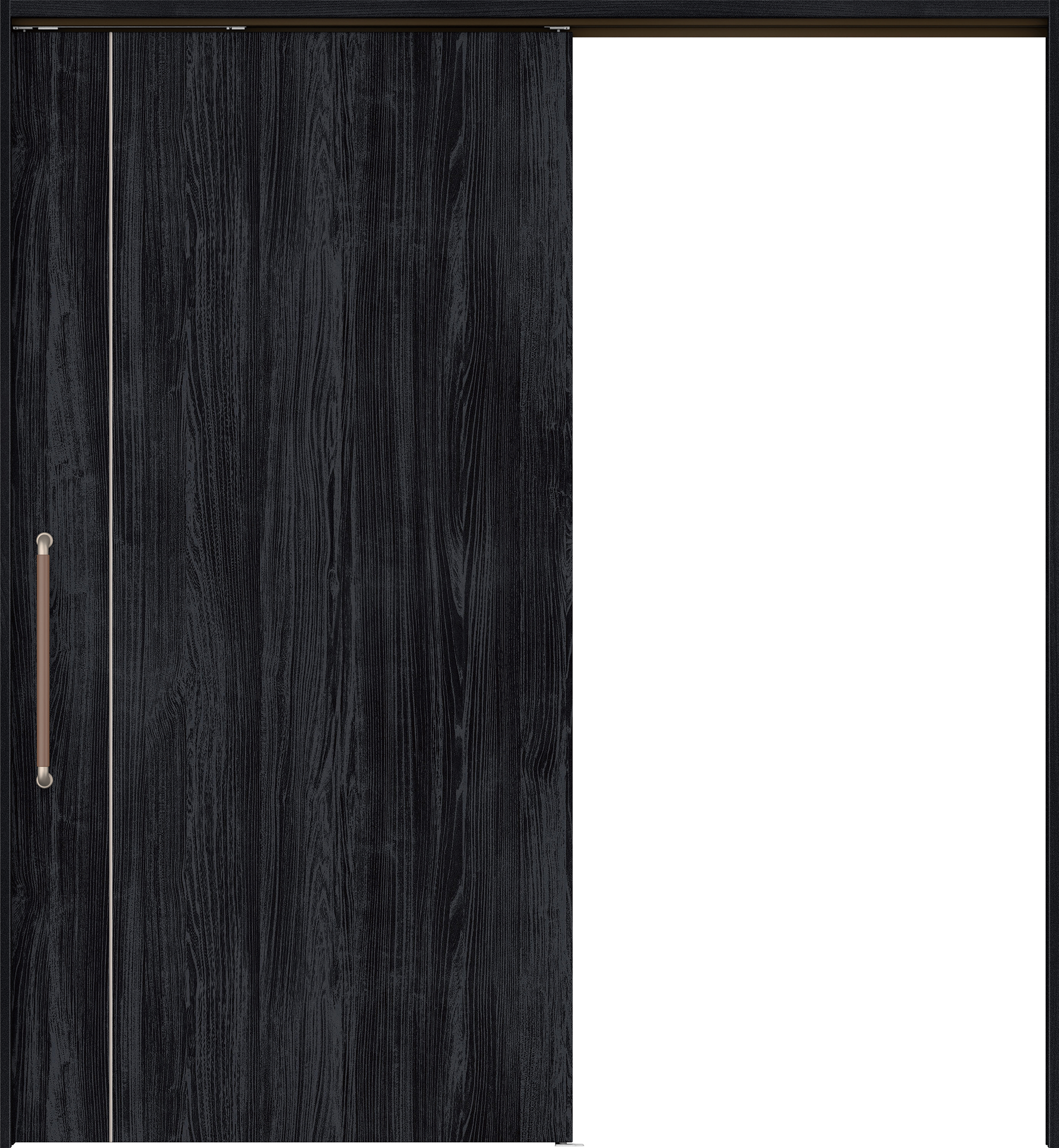 リビングドア　イエリア　巾広吊戸・片引　扉セット　Ｄ３デザイン　１８７５幅用　２０００高　〈モスブラック柄〉　左右兼用　錠なし　にぎりバー　ラクラクローズ付用