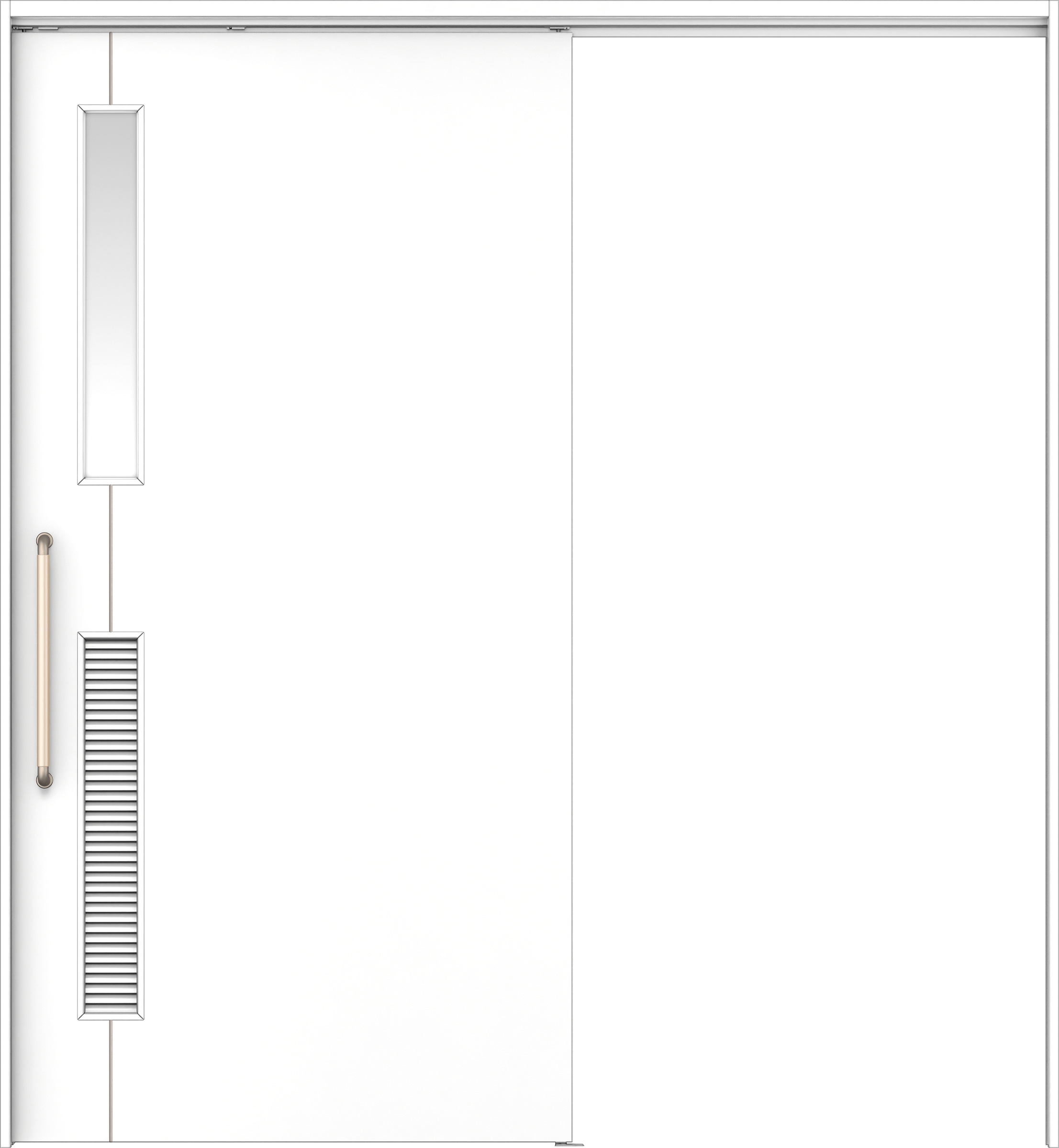 リビングドア　イエリア　巾広吊戸・片引　扉セット　Ｄ６デザイン　１８７５幅用　２０００高　〈パウダーホワイト柄〉　左右兼用　錠なし　にぎりバー　ラクラクローズ付用