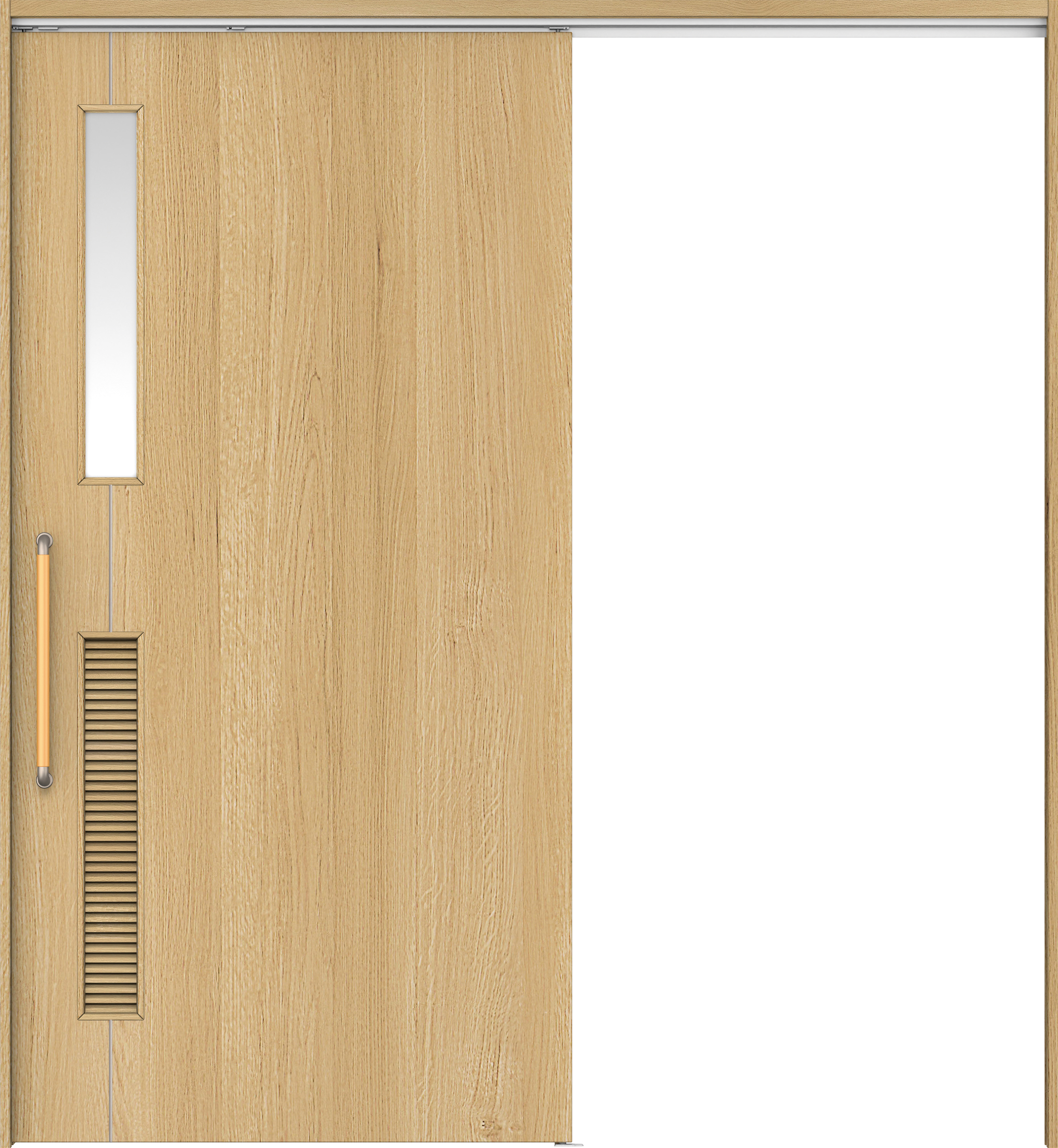 リビングドア　イエリア　巾広吊戸・片引　扉セット　Ｄ６デザイン　１８７５幅用　２０００高　〈ライトオーカー柄〉　左右兼用　錠なし　にぎりバー　ラクラクローズ付用