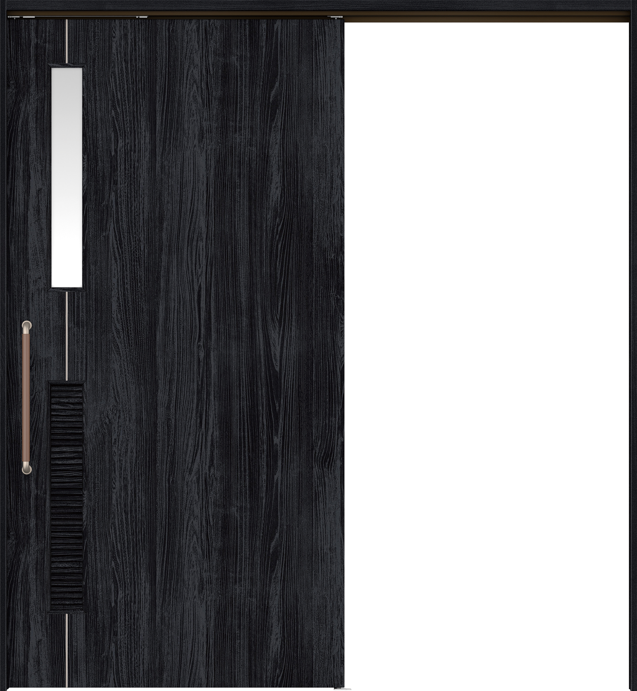 リビングドア　イエリア　巾広吊戸・片引　扉セット　Ｄ６デザイン　１８７５幅用　２０００高　〈モスブラック柄〉　左右兼用　錠なし　にぎりバー　ラクラクローズ付用