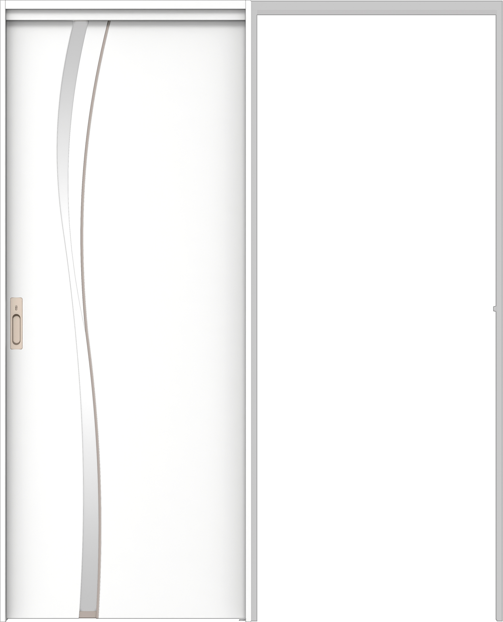 リビングドア　イエリア　吊戸・引込　扉セット　Ｋ７デザイン　１４５０幅用　２０００高　〈パウダーホワイト柄〉　左右兼用　カマ錠付　間仕切錠　ラクラクローズ付用