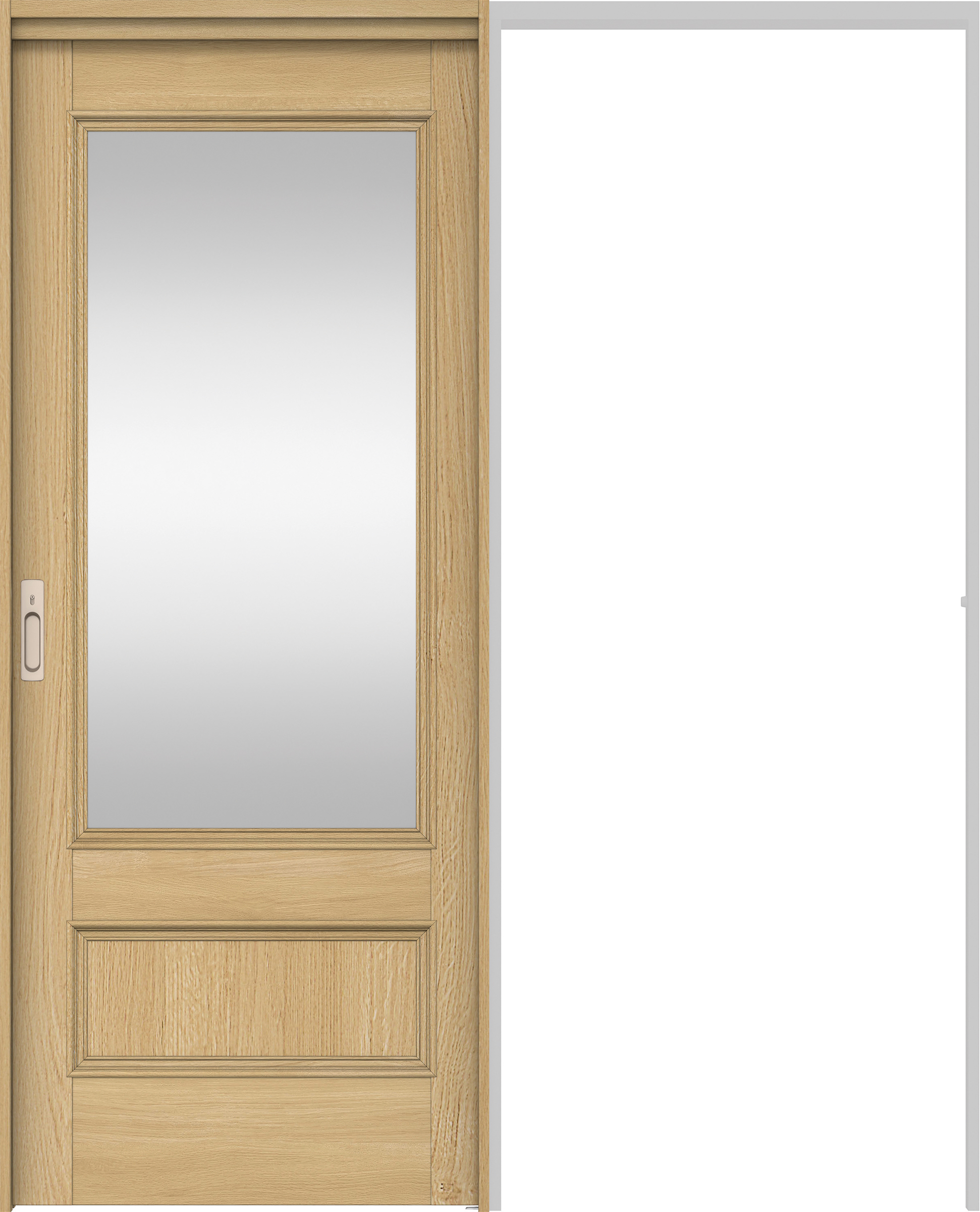 リビングドア　イエリア　吊戸・引込　扉セット　Ｍ２デザイン　１６４５幅用　２０００高　〈ライトオーカー柄〉　左右兼用　カマ錠付　間仕切錠　ラクラクローズ付用