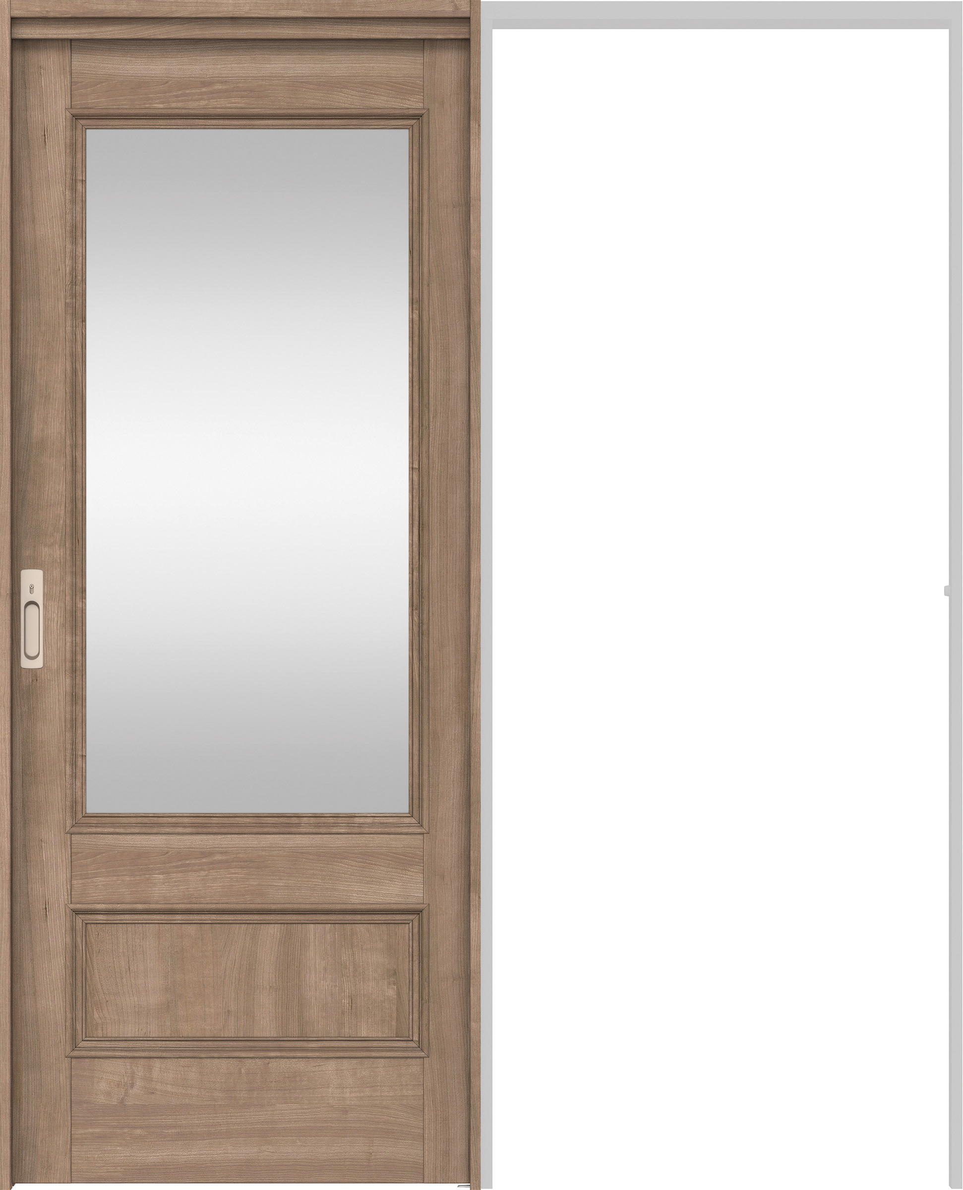 リビングドア　イエリア　吊戸・引込　扉セット　Ｍ２デザイン　１４５０幅用　２０００高　〈トープグレー柄〉　左右兼用　カマ錠付　間仕切錠　ラクラクローズ付用