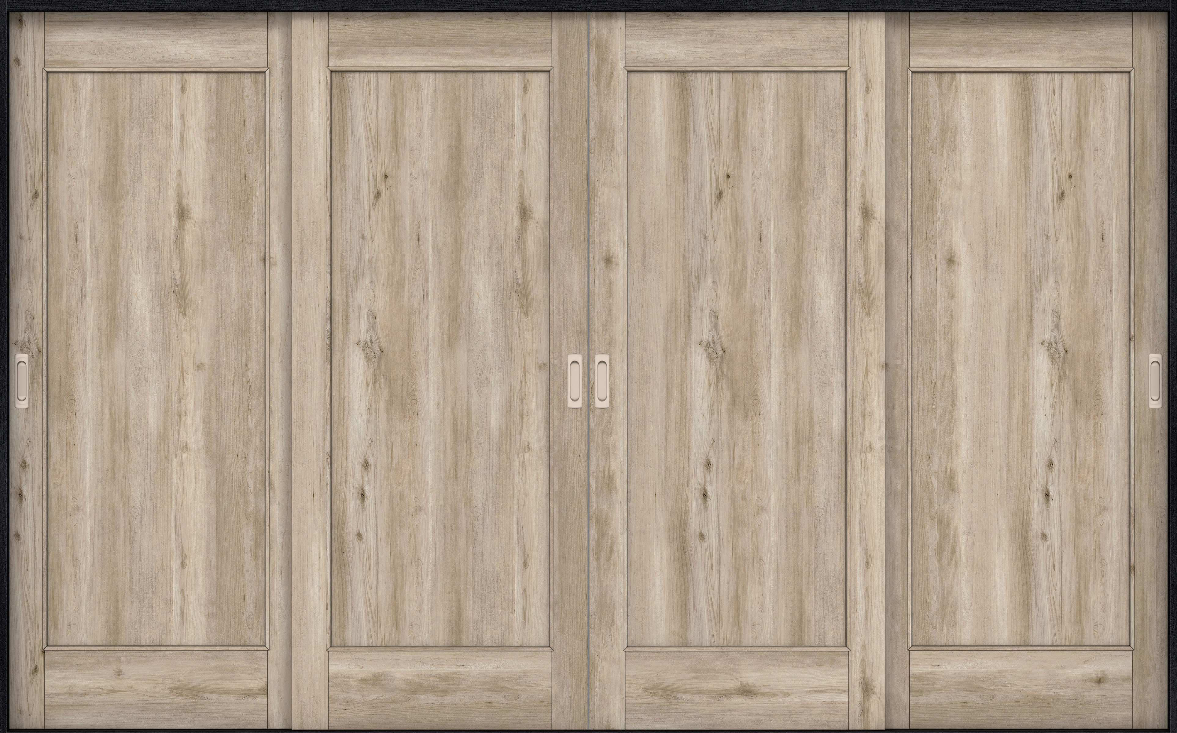 リビングドア　イエリア　引戸・４枚引違　扉セット　０１デザイン　３２６６幅用　２０００高　〈スモークグレー柄〉　左右兼用　錠なし　ラクラクローズ付