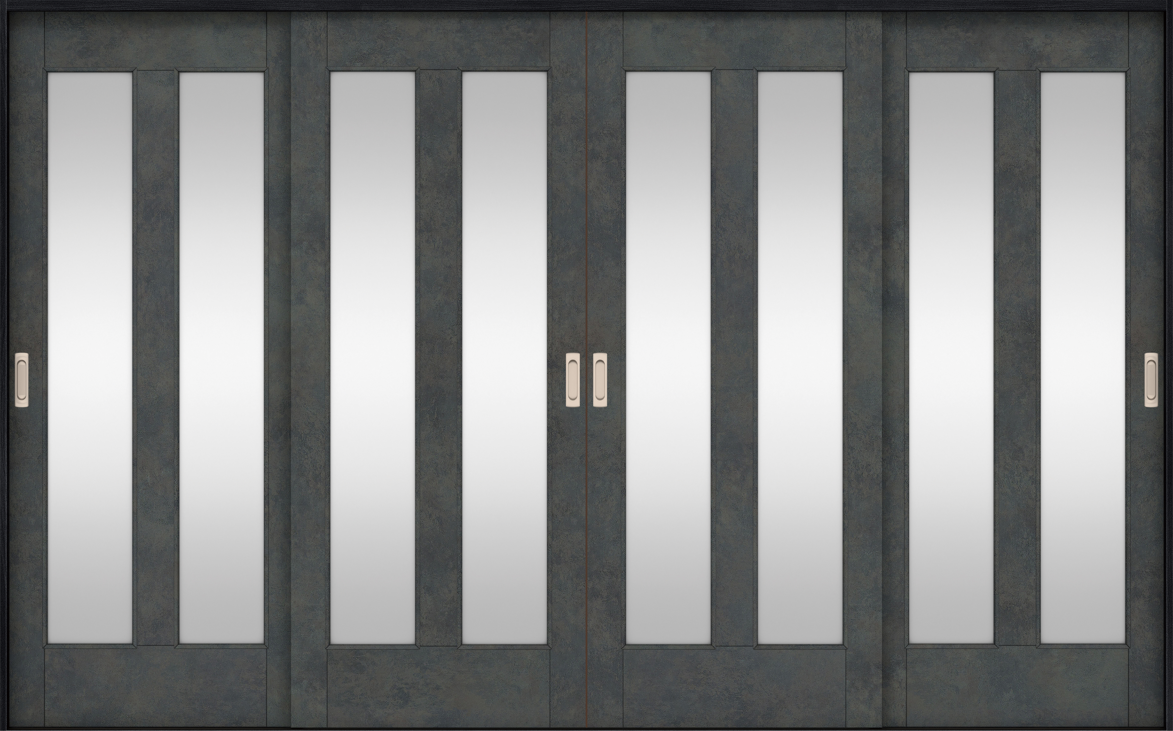 リビングドア　イエリア　引戸・４枚引違　扉セット　０６デザイン　３２６６幅用　２０００高　〈アイアンブラック柄〉　左右兼用　錠なし　ラクラクローズ付