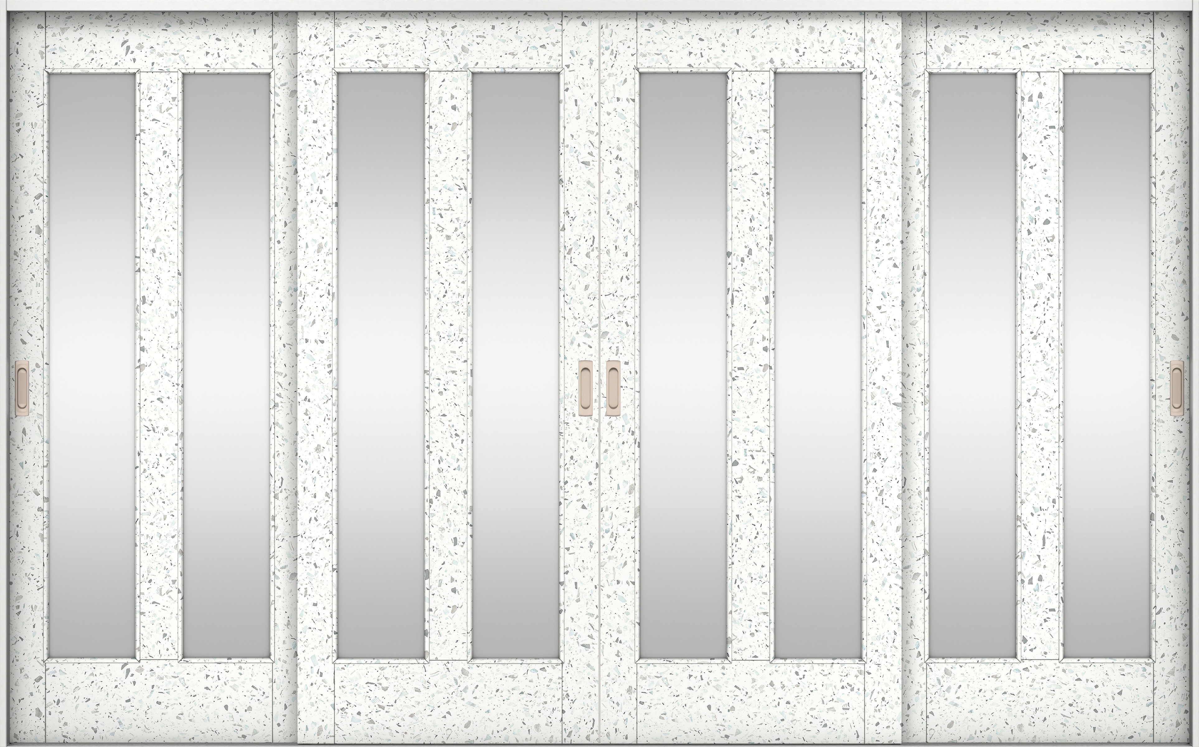 リビングドア　イエリア　引戸・４枚引違　扉セット　０６デザイン　３２６６幅用　２０００高　〈テラゾホワイト柄〉　左右兼用　錠なし　ラクラクローズ付