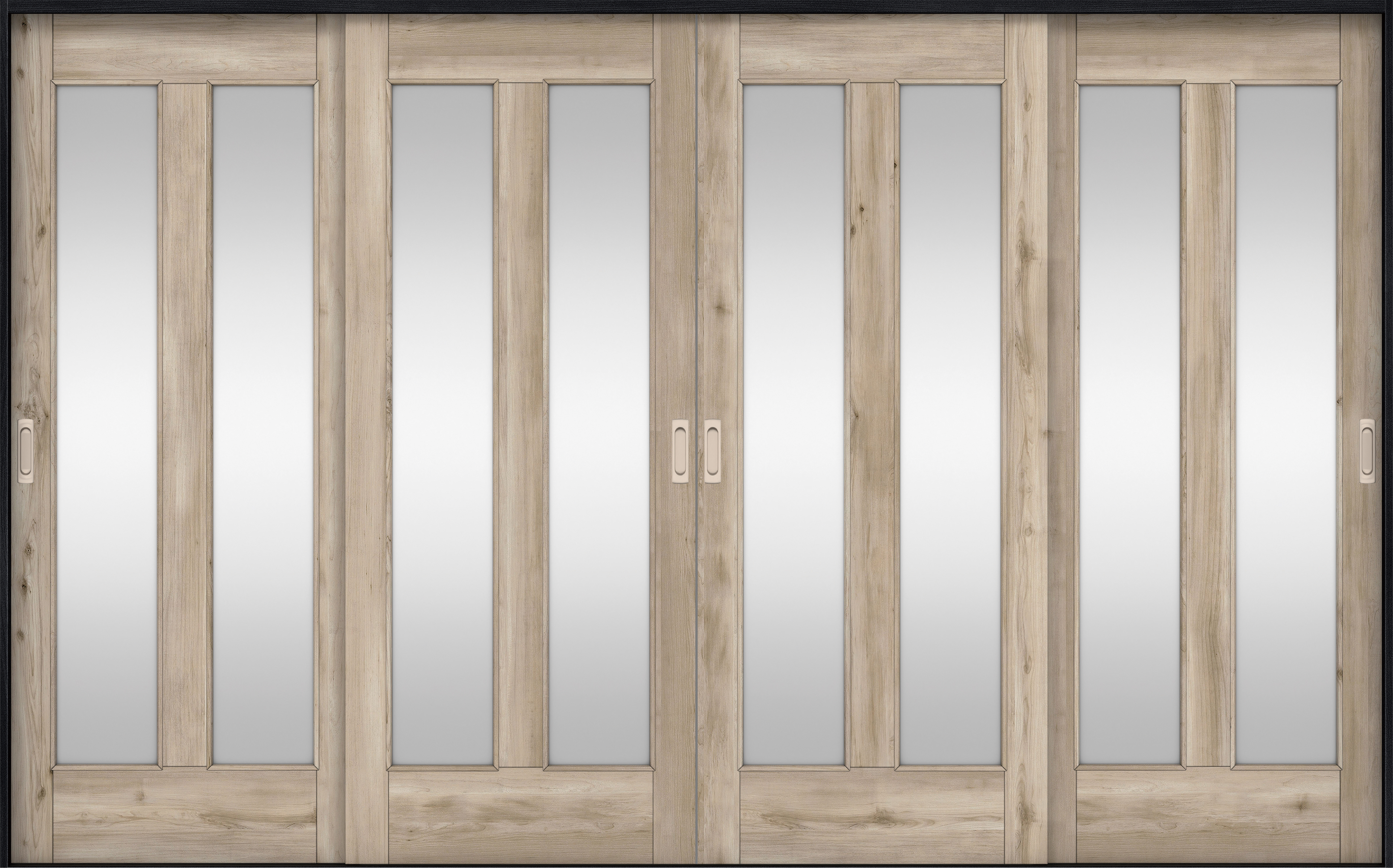 リビングドア　イエリア　引戸・４枚引違　扉セット　０６デザイン　３２６６幅用　２０００高　〈スモークグレー柄〉　左右兼用　錠なし　ラクラクローズ付