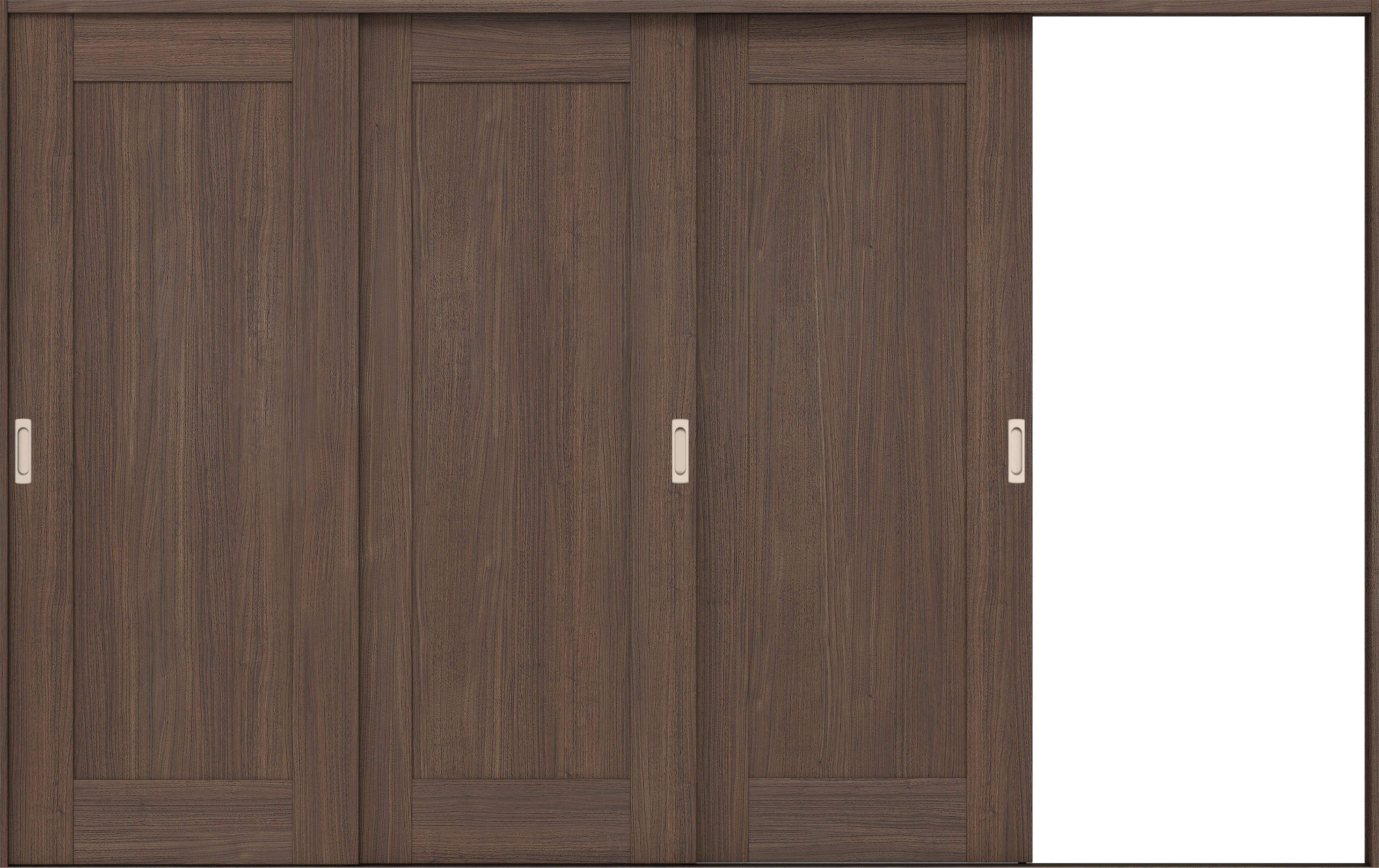 リビングドア　イエリア　引戸・３枚片引　扉セット　３８デザイン　３２２９幅用　２０００高　〈ダルブラウン柄〉　右引用　錠なし　ラクラクローズ付