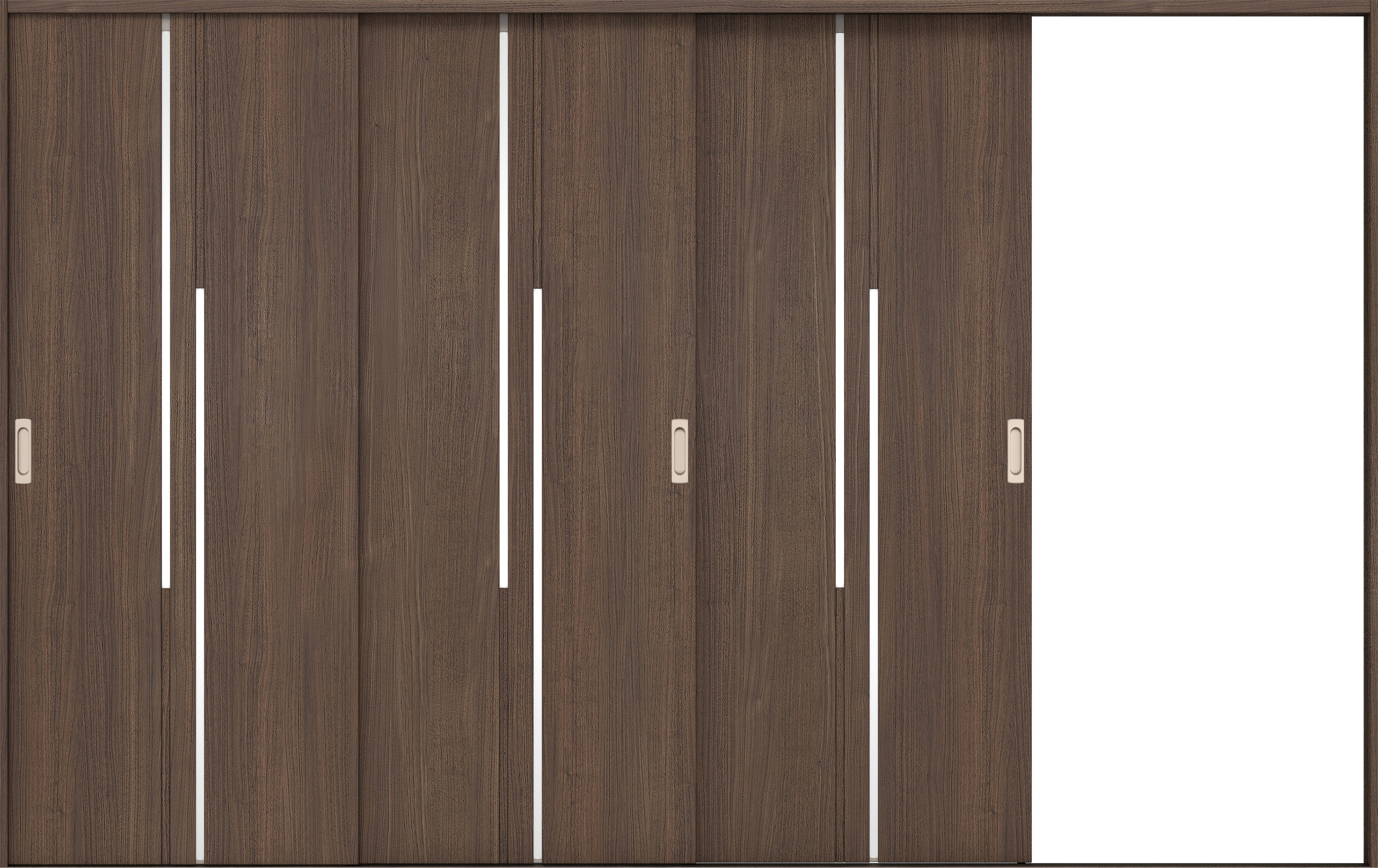 リビングドア　イエリア　引戸・３枚片引　扉セット　７Ｐデザイン　３２２９幅用　２０００高　〈ダルブラウン柄〉　右引用　錠なし　ラクラクローズ付