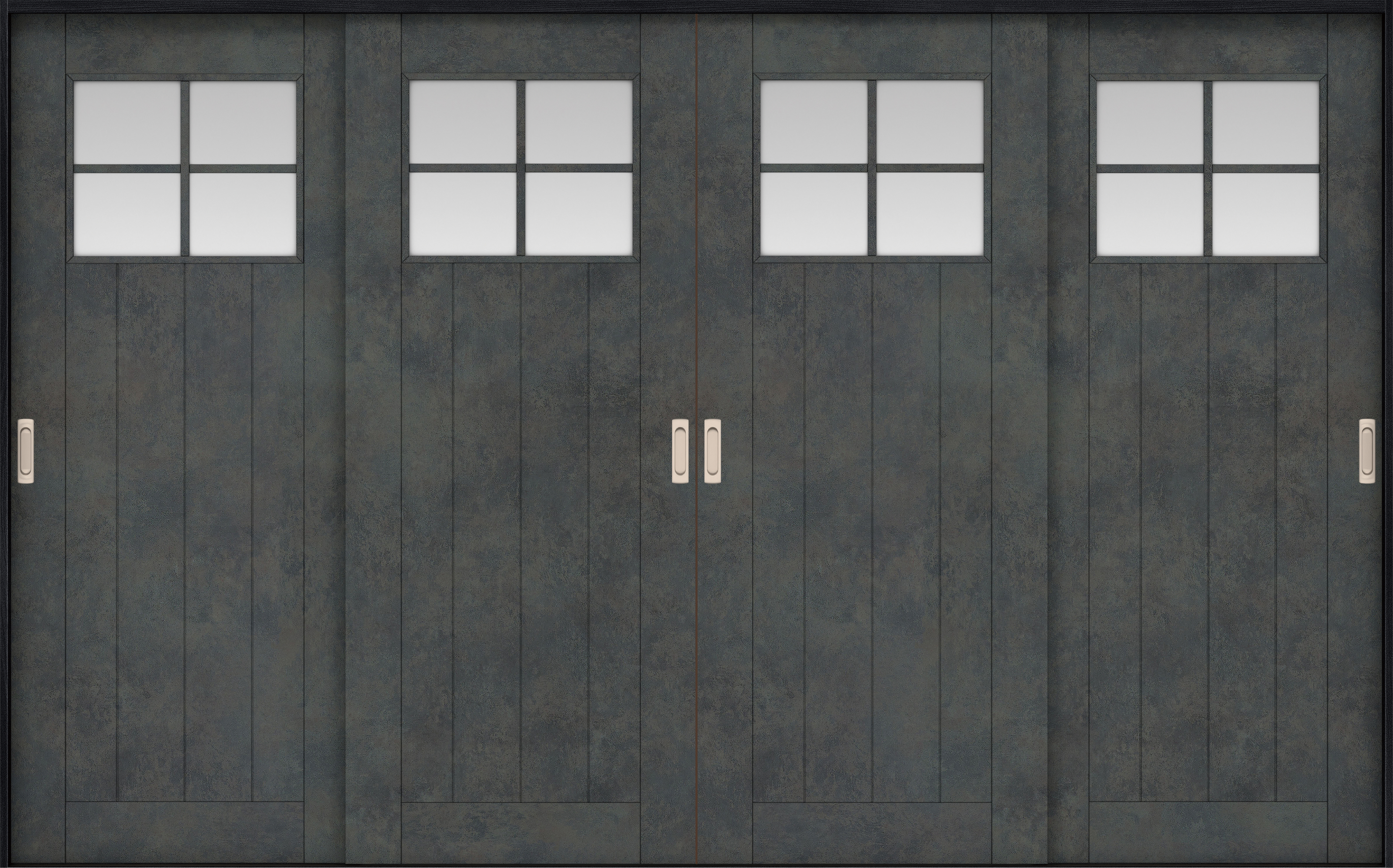 リビングドア　イエリア　引戸・４枚引違　扉セット　１Ｓデザイン　３２６６幅用　２０００高　〈アイアンブラック柄〉　左右兼用　錠なし　ラクラクローズ付